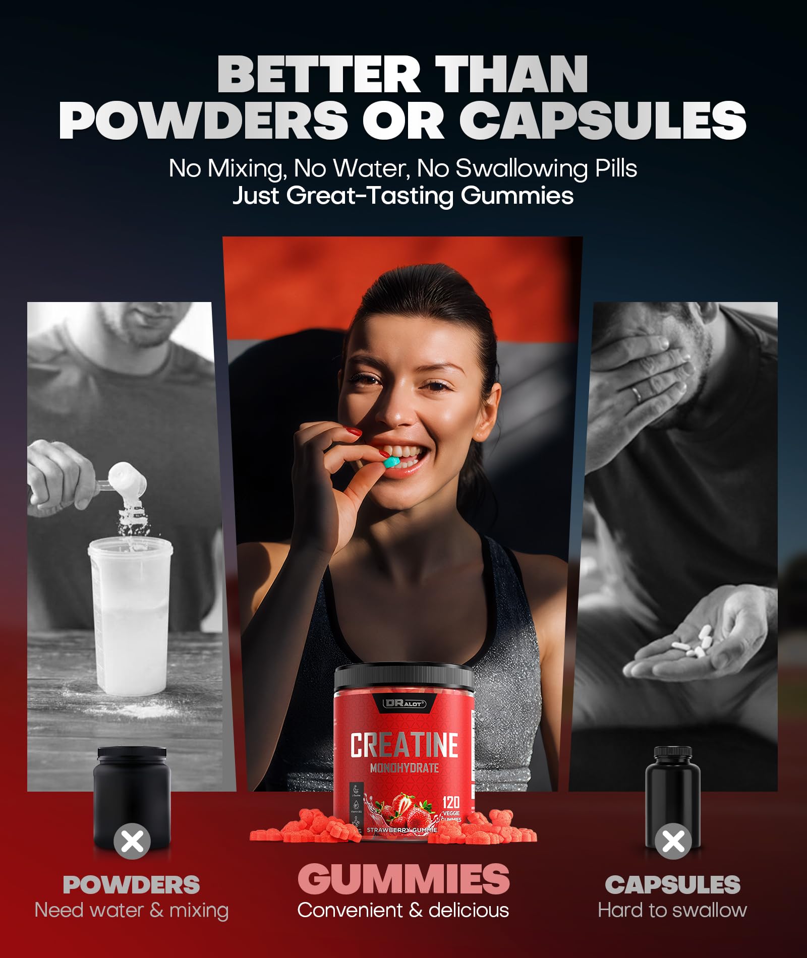 Dralot 99.99% Creatine Monohydrate Gummies More 15% Strength, 5X Energy & Muscle Support Pre-Workout Complex Creatine for Women & Men with 5000mg Creatine, L-Taurine, B12, Mg & K, 0 Sugar, Vegan Dralot buy supplements canada