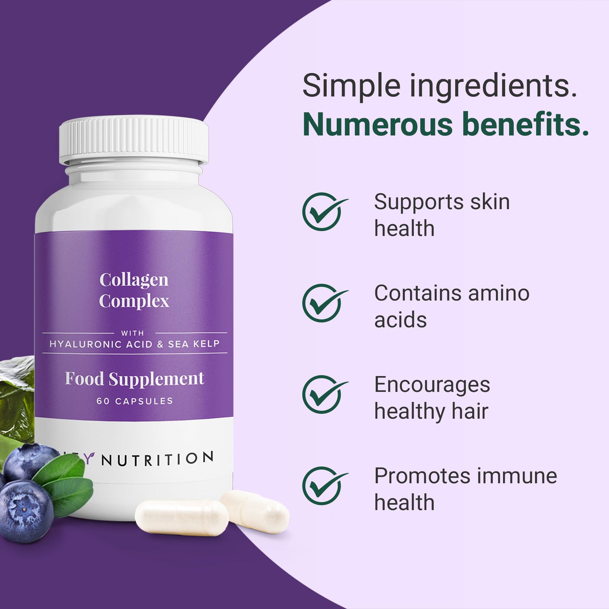 Hey Nutrition Collagen Complex Hyaluronic Acid & Sea Kelp Vitamin E, C, Biotin - Healthy Nails, Skin, Hair Joints Metabolism Hey Nutrition buy supplements canada