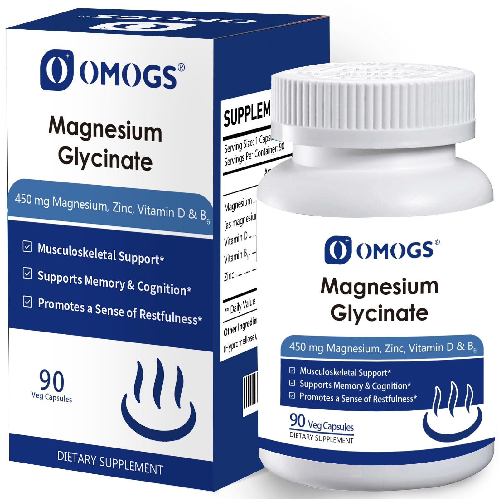 OMOGS High Absorption Magnesium Glycinate, for Supporting Sleep, Muscle Relaxation, Heart Health & Bone Health, Gluten Free, Non-GMO, 90 Vegetarian Capsules OMOGS buy supplements canada