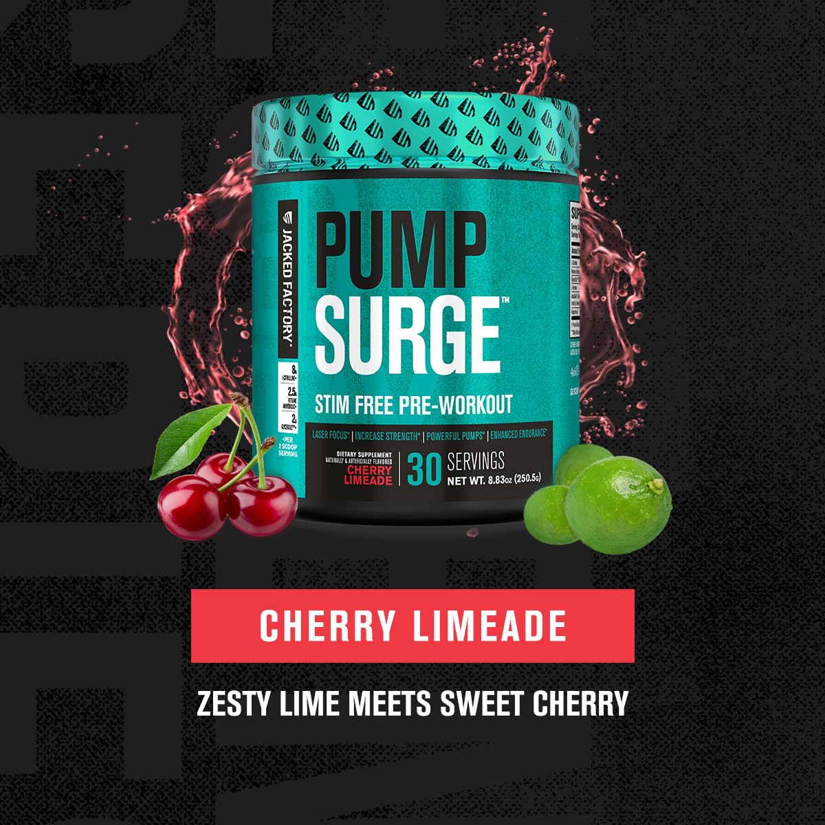 Jacked Factory Pumpsurge Caffeine Free Pre Workout for Men & Women - Booster & Stim Free Pre Workout - Intense Pumps, Enhanced Focus - 30 Servings, Cherry Limeade 8.83oz Jacked Factory buy supplements canada