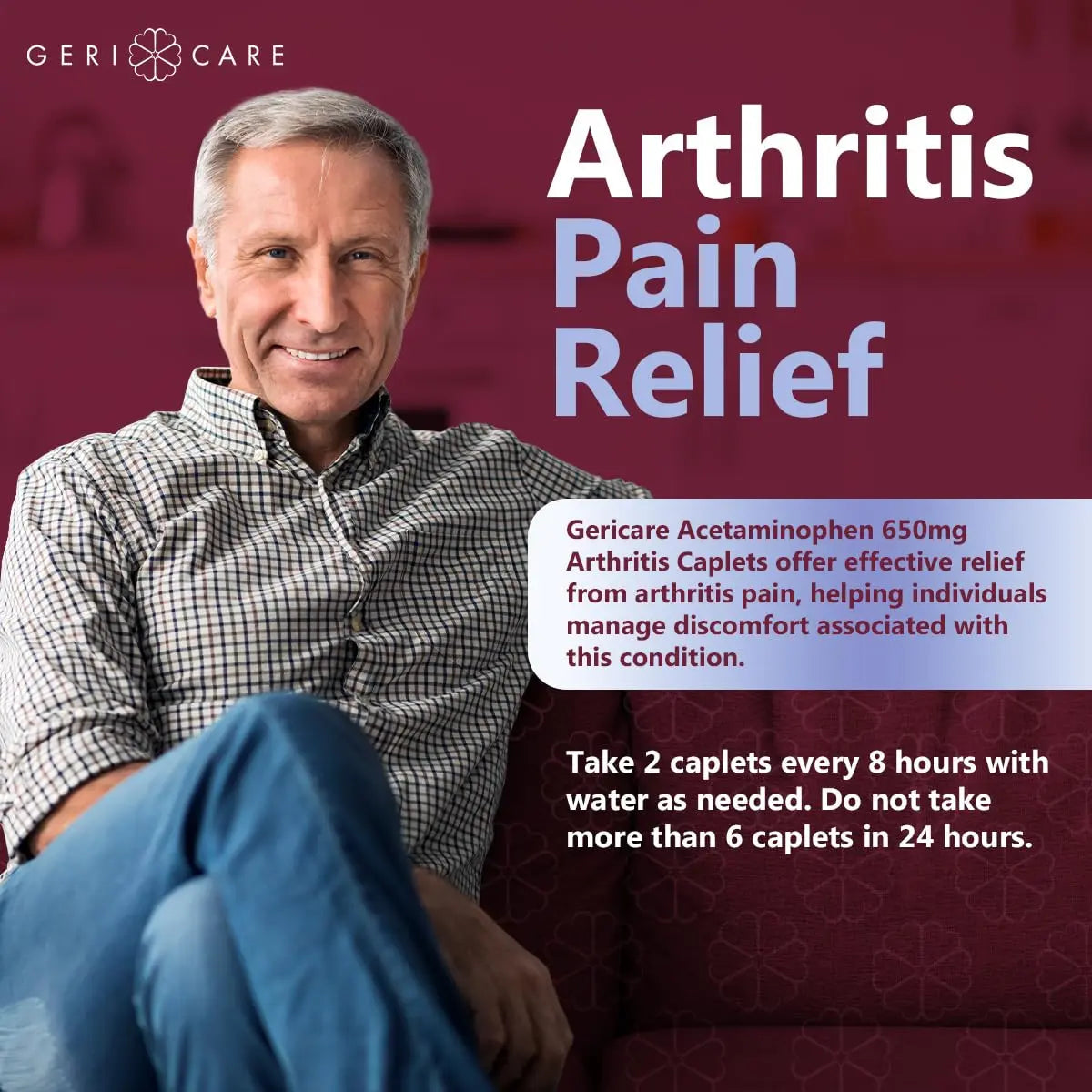 GeriCare Acetaminophen Extended-Release Arthritis 650mg Caplets, Pain Reliever, Arthritis Symptoms, Fever Reduction, 100 Count (Pack of 1) GeriCare buy supplements canada
