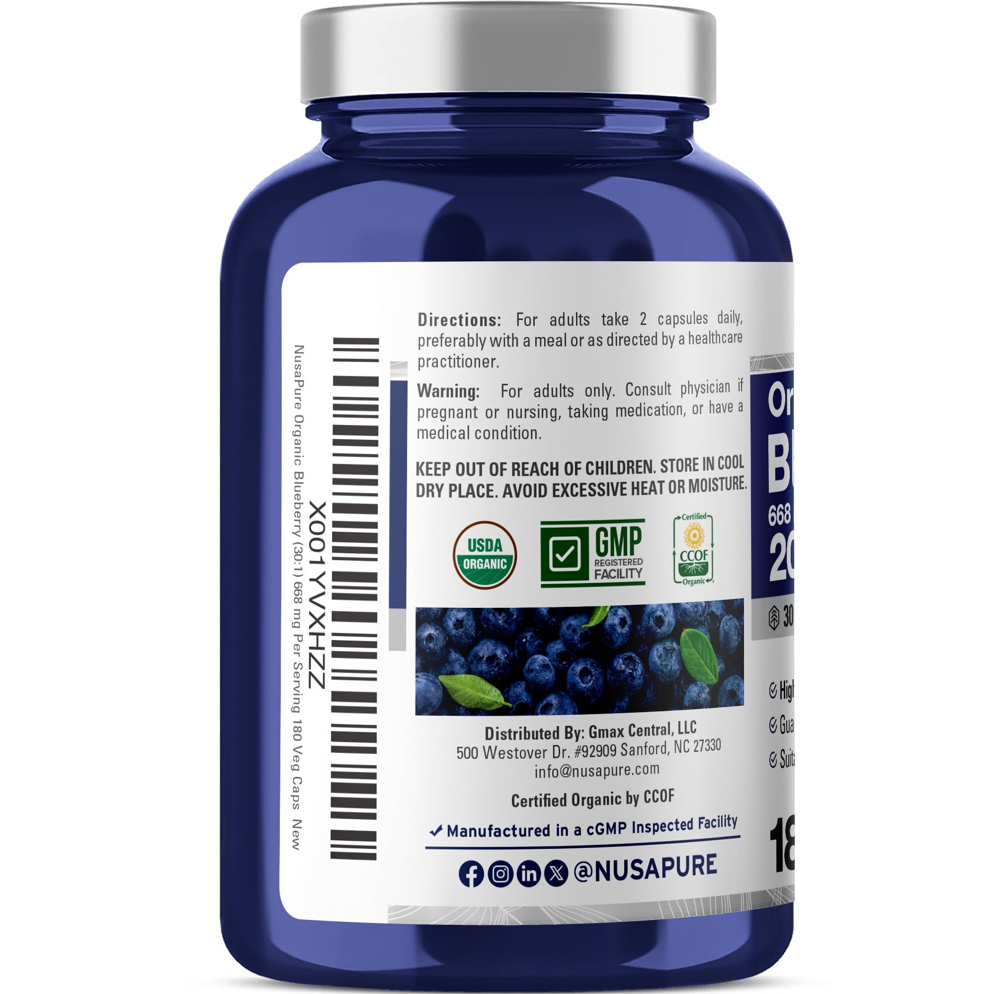 NusaPure Blueberry Concentrate 30:1 Extract, 667 mg Equivalent to 20,000 mg 180 Veg Caps Suitable for Vegetarian, Vegan, Non-GMO NusaPure buy supplements canada