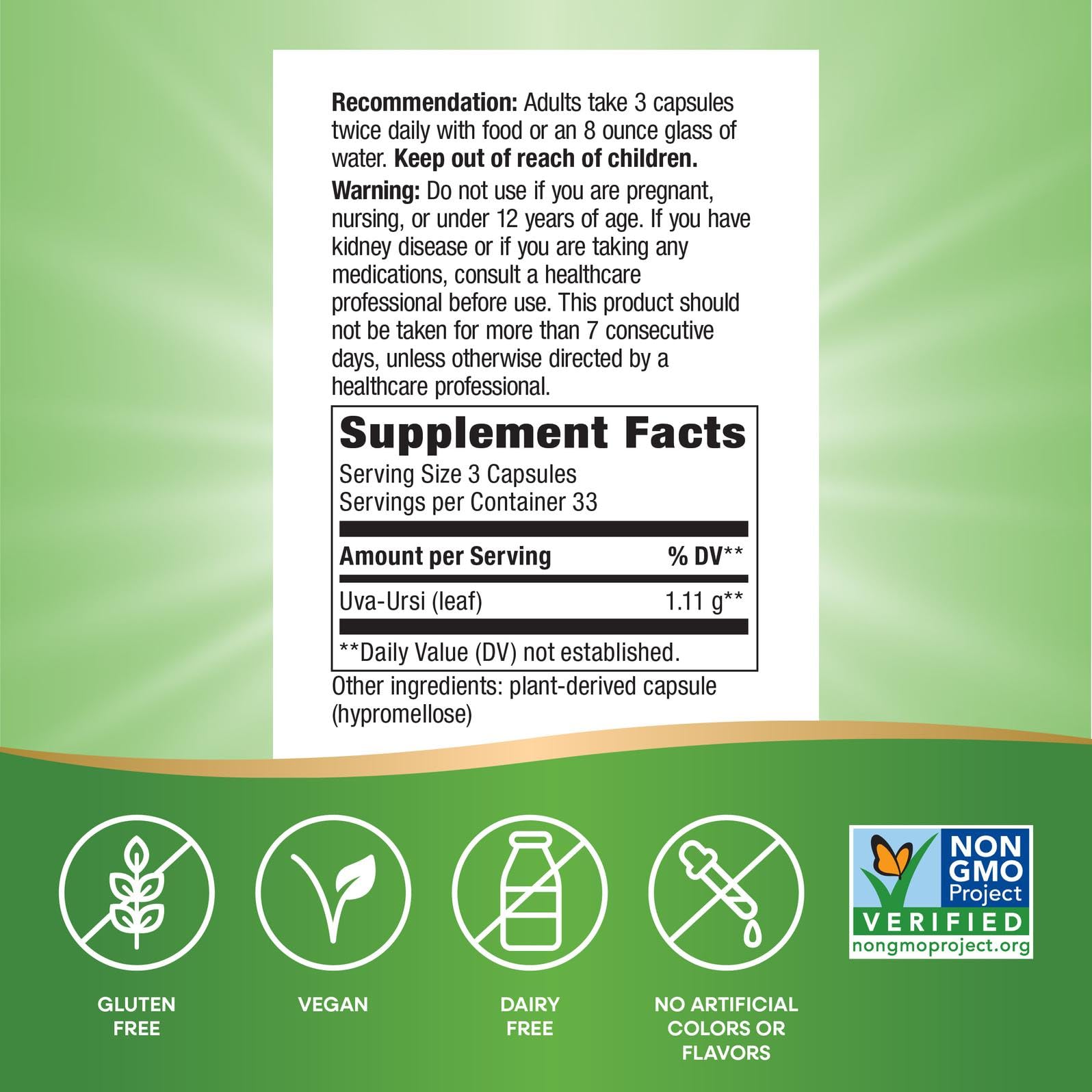 Nature's Way Uva Ursi Leaves, Traditional Urinary Support*, 1,110 mg per 3-Capsule Serving, Non-GMO Project Verified, Herbal Dietary Supplement, Gluten Free, 100 Vegan Capsules (Packaging May Vary) Nature's Way buy supplements canada