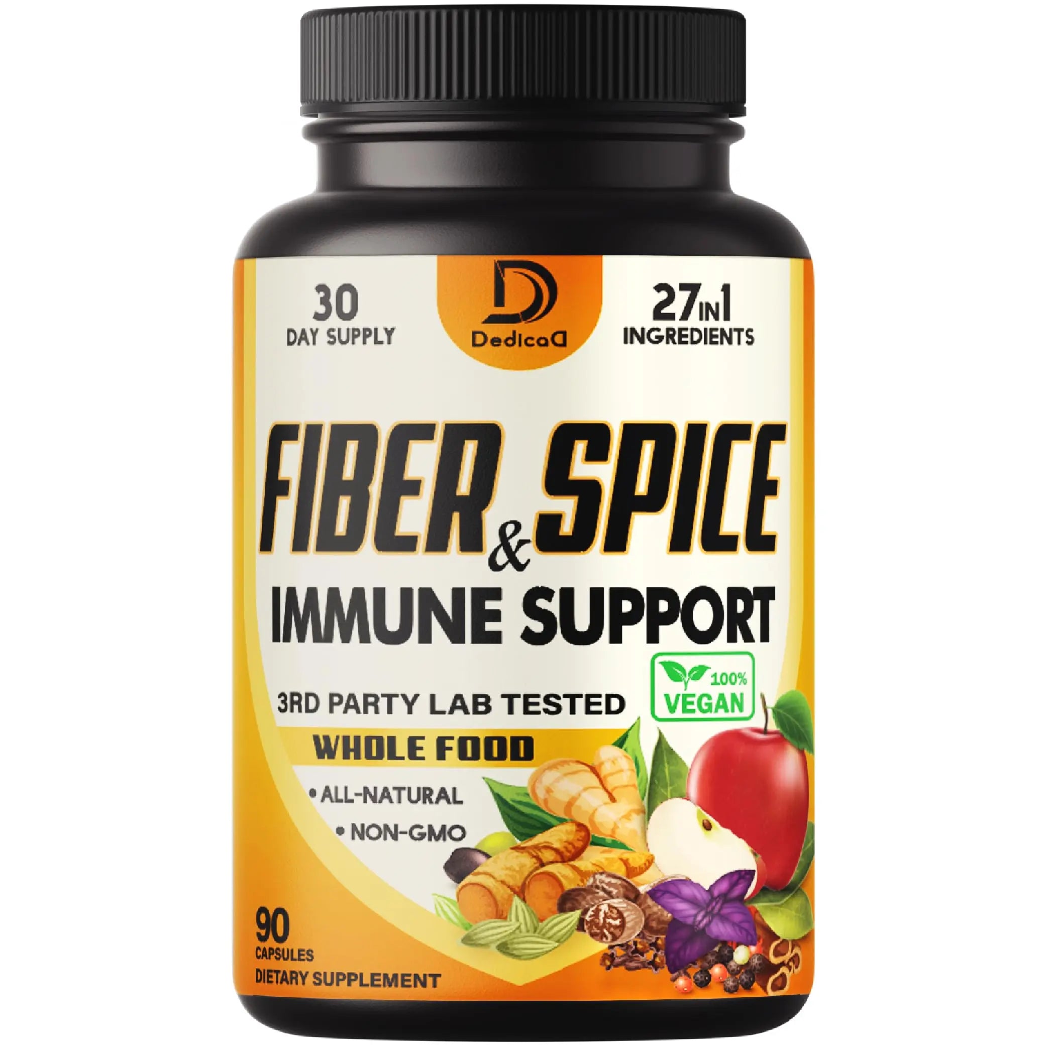 DEDICAD 27in1 Fiber and Spice Supplement - Combined with Organic Psyllium, Whole Apple, Elderberry & More - Support Mood, Body & Immunity - 90 Capsules for 1 Month DEDICAD buy supplements canada