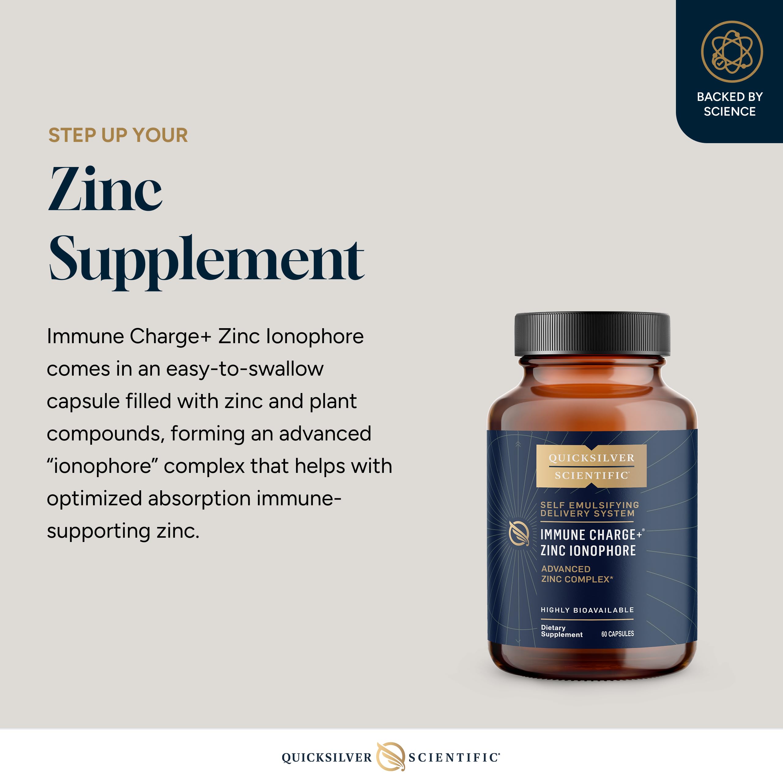 Quicksilver Scientific Immune Charge+ Zinc Ionophore - Zinc Supplement Complexed with Quercetin, Luteolin, Hesperetin Immune + GI Support (60 Capsules) Quicksilver Scientific buy supplements canada