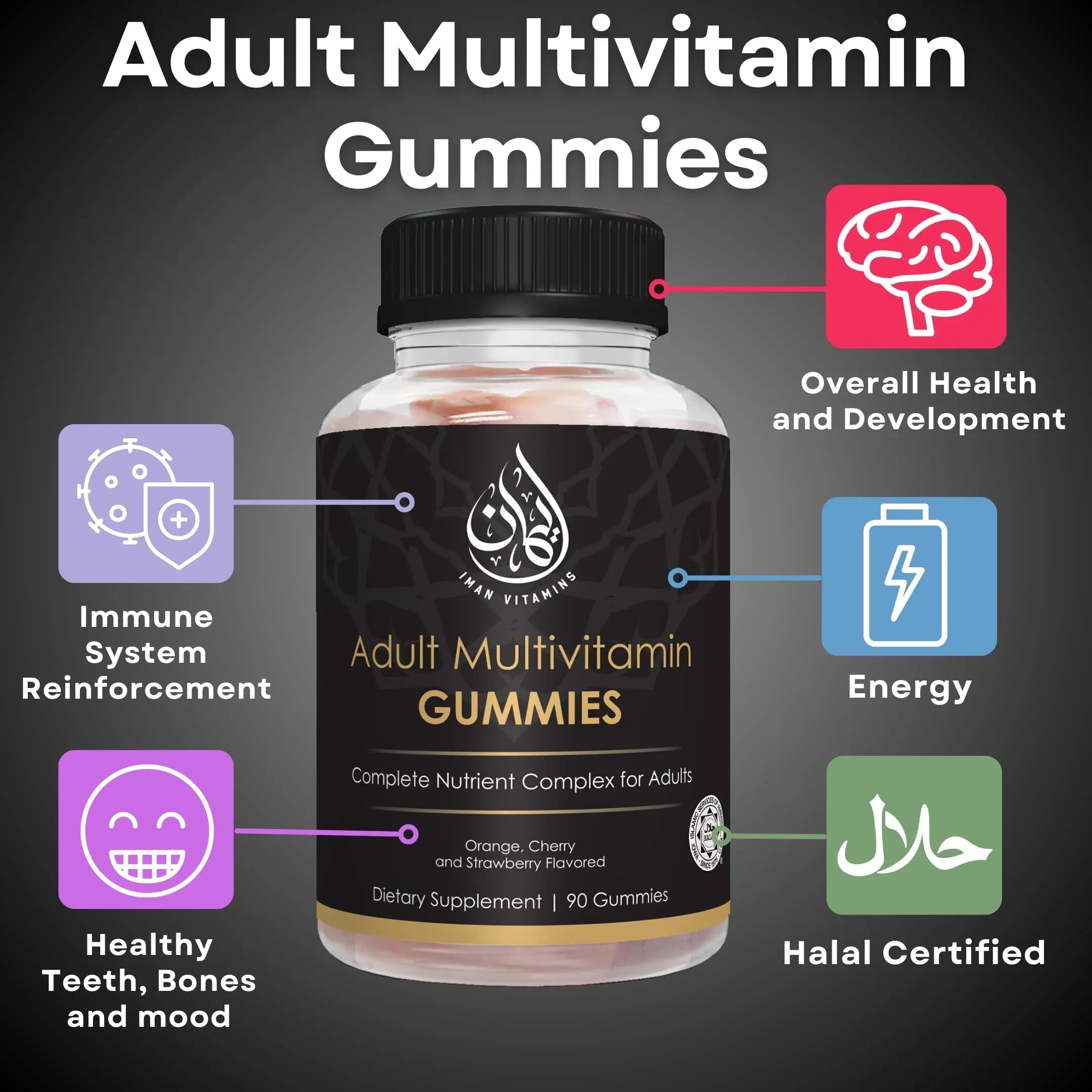 Iman Vitamins Halal Complete Complex Adult Multivitamin Gummies | Natural Immune Boost for Men & Women | Vegetarian & Non-GMO | Iman Vitamins buy supplements canada