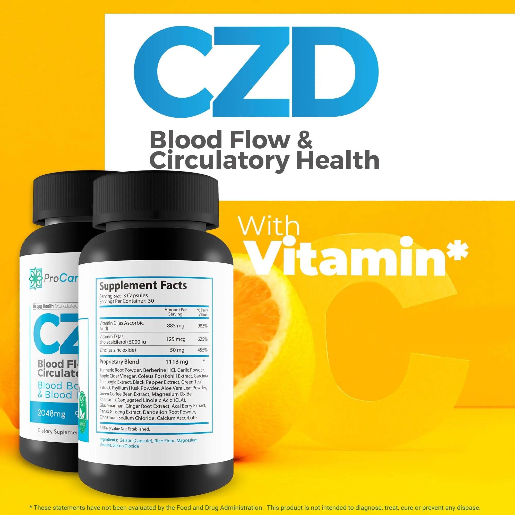 CDZ Supplement Vitamin C D and Zinc Plus Herbs - Our Best Vitamin C D Zinc Blood Booster for Blood Balance & Blood Flow - C Z D Blood Flow & Circulatory Health - Pro Canna Labs Gummies Capsules Happy Health Marketplace buy supplements canada