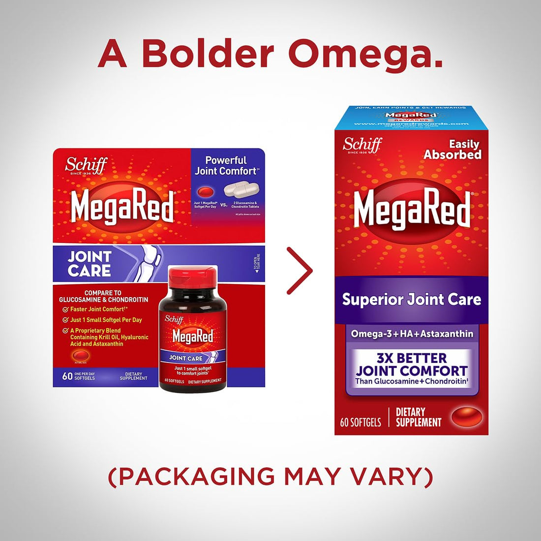 Omega-3 Krill Oil and Joint Supplement - Megared Joint Care 60 softgels - EPA/DHA fatty acids, Antioxidants, Hyaluronic acid, No fishy burp aftertaste as with Fish Oil MegaRed buy supplements canada