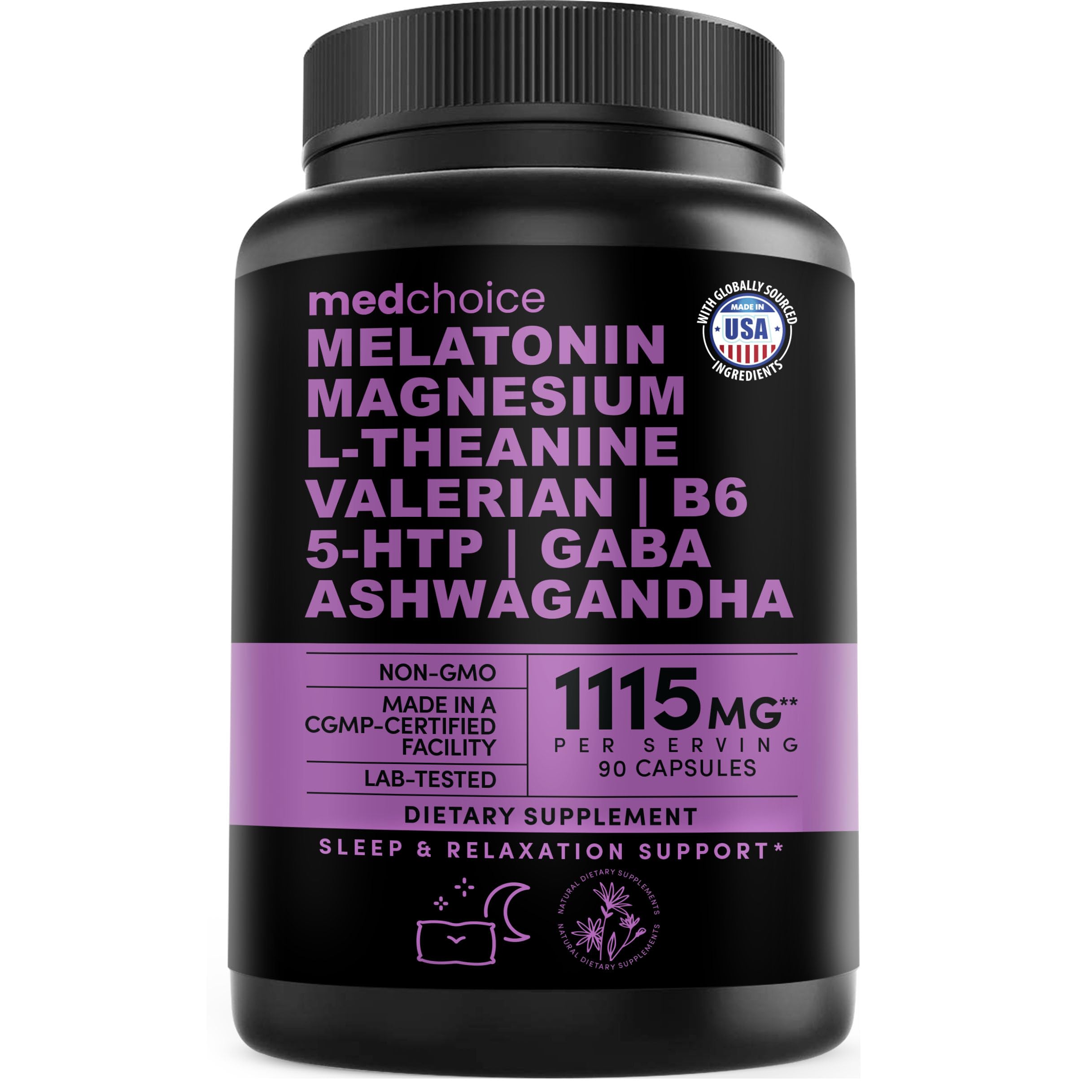 12-in-1 Melatonin Sleep Capsules - Natural Sleep Aids for Adults with Melatonin 5mg and Magnesium Glycinate 500mg, Sleep Aid with Ashwagandha, L Theanine, Valerian Root, GABA, 5-HTP (90ct, Pack of 1) MEDCHOICE buy supplements canada