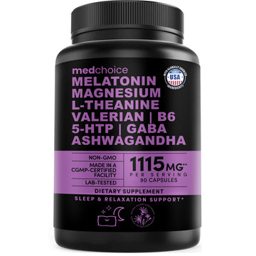 12-in-1 Melatonin Sleep Capsules - Natural Sleep Aids for Adults with Melatonin 5mg and Magnesium Glycinate 500mg, Sleep Aid with Ashwagandha, L Theanine, Valerian Root, GABA, 5-HTP (90ct, Pack of 1) MEDCHOICE buy supplements canada