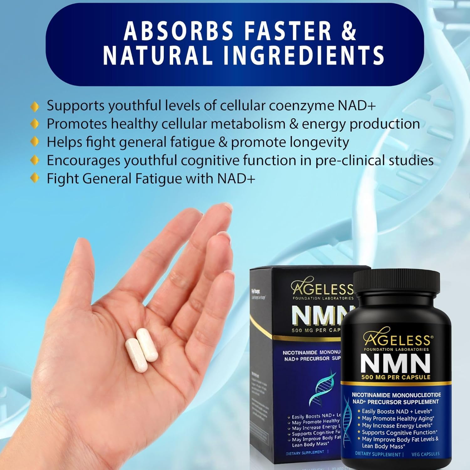 NMN Supplement 500mg Nicotinamide Mononucleotide | Supports NAD+ Levels, Energy, Cognitive Function, Muscle Health & Healthy Body Composition – Capsules (30) Ageless Foundation Laboratories buy supplements canada