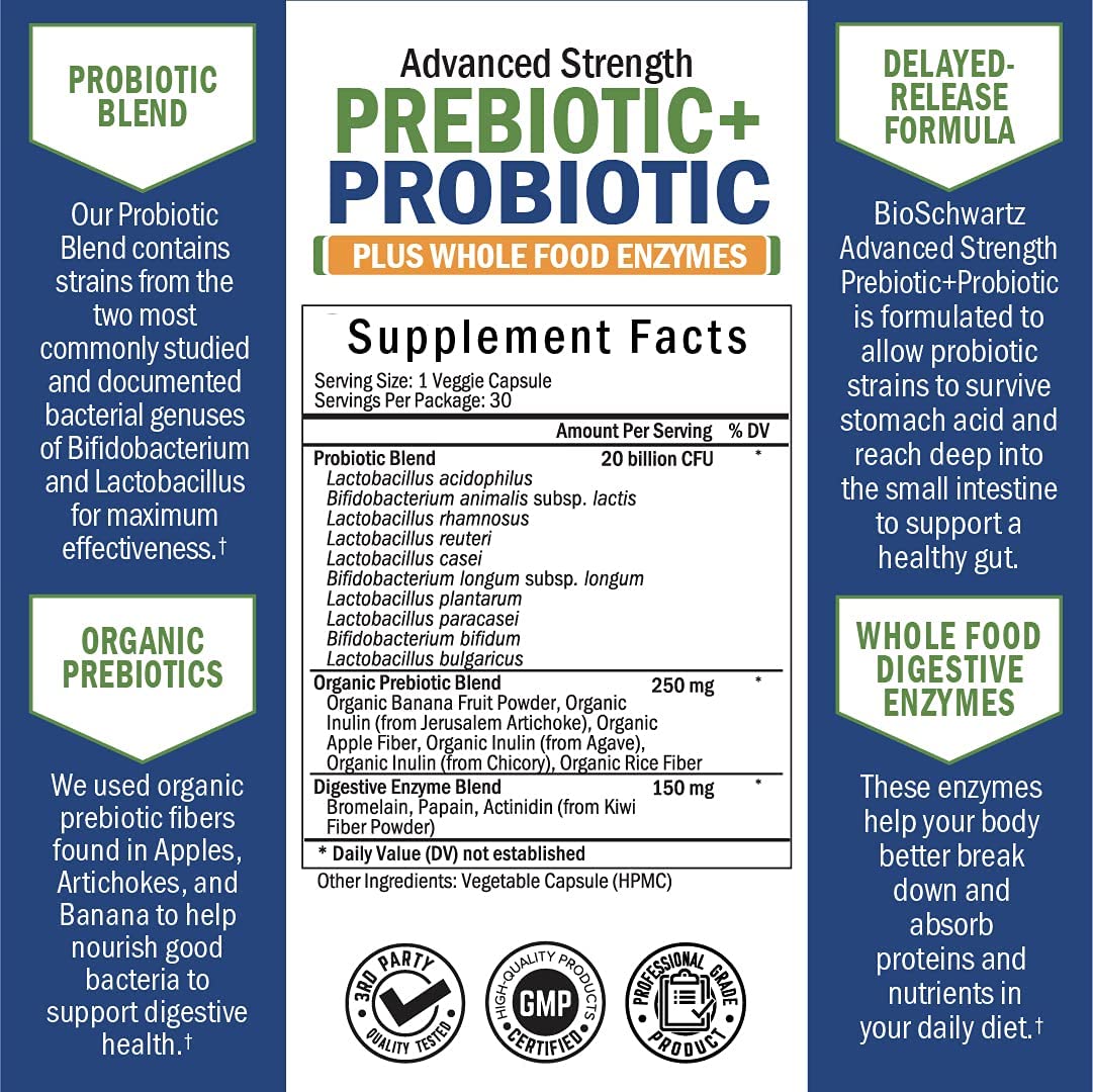Probiotic & Prebiotic Digestive Health Capsules - 30ct, Gluten & Dairy Free, Non-GMO BioSchwartz buy supplements canada