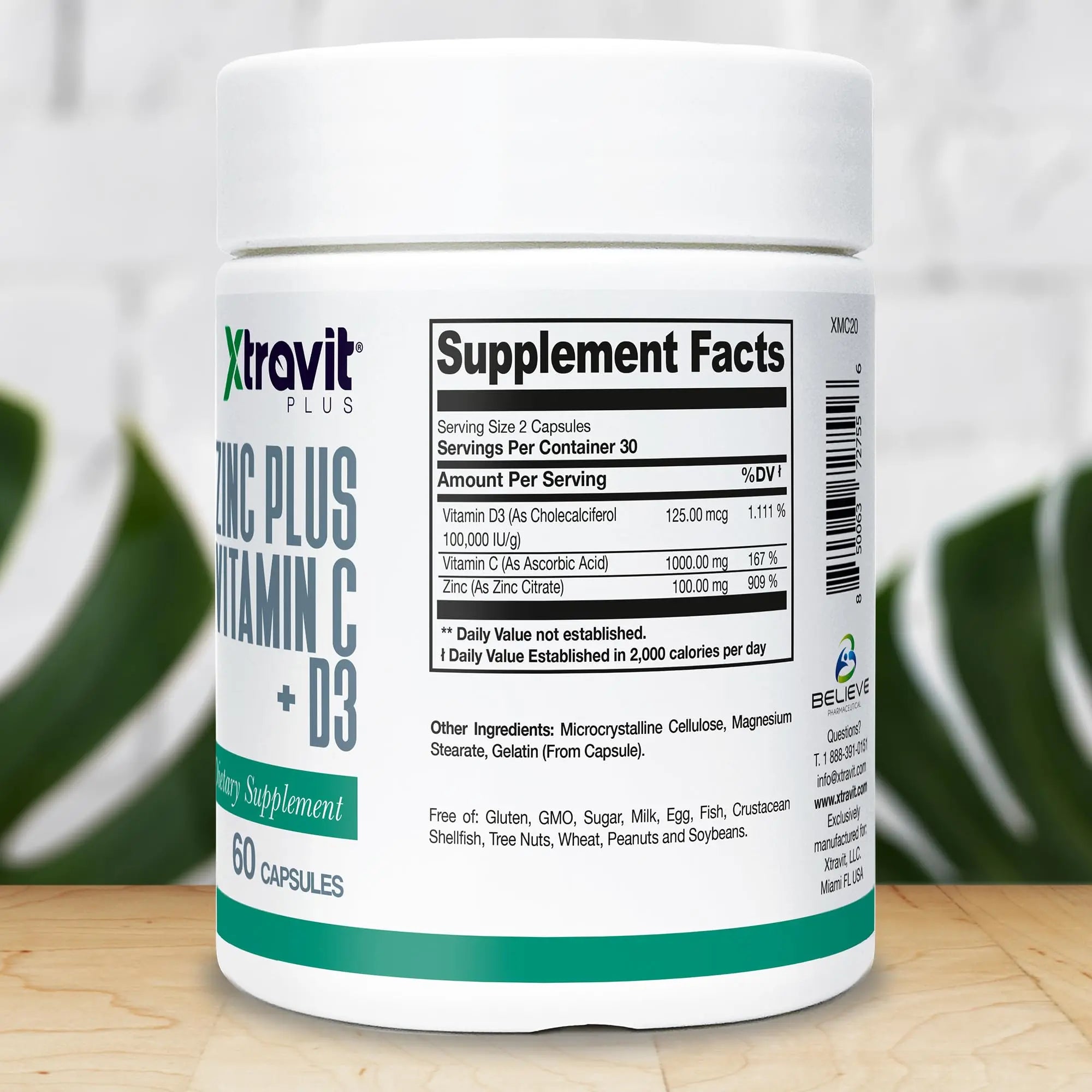 Xtravit Zinc Plus Vitamin C + D3 Supplement – Natural Immune Defense Supplements for Men & Women - May Support Skin, Energy, Bones, & Overall Wellness - Non-GMO, Gluten-Free, No Fillers, 60 Capsules Xtravit buy supplements canada
