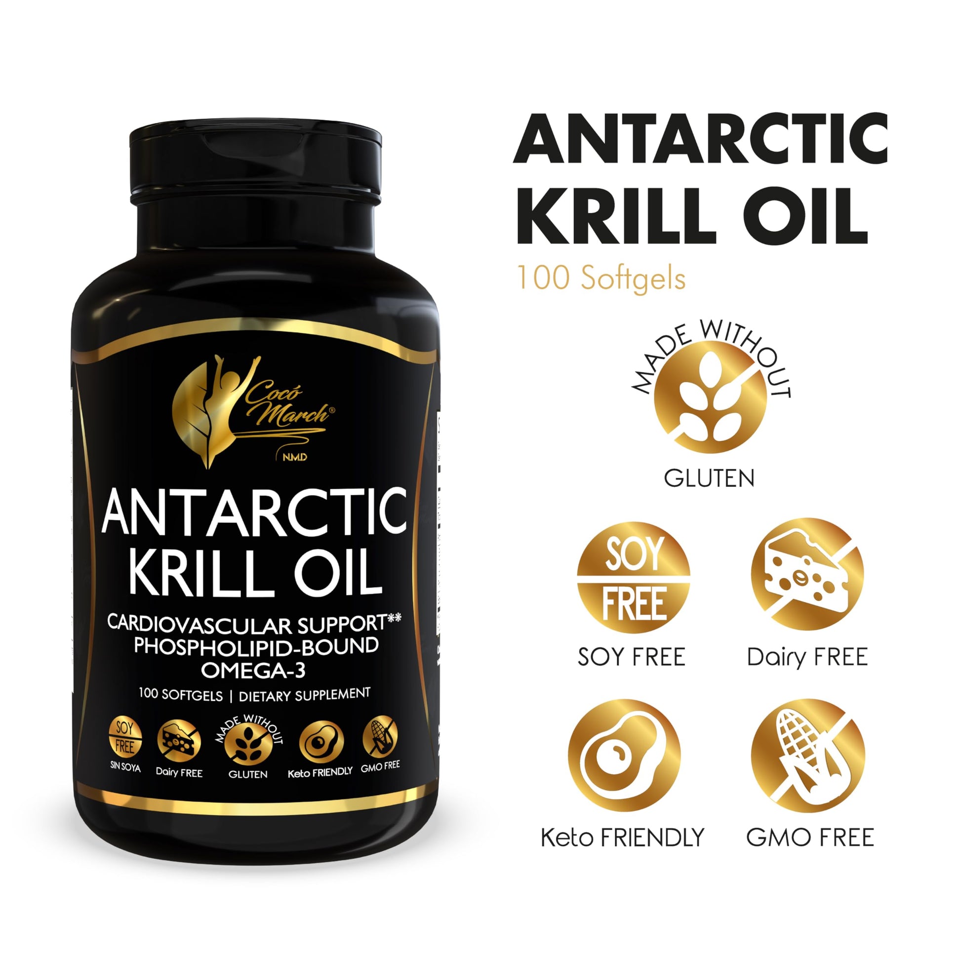 Cocó March N.M.D Pure Antarctic Krill Oil 1000mg – Omega 3 Fish Oil Supplement with EPA, DHA, Choline & Astaxanthin – Fast Absorption, Immune, Heart & Joint Support for Men & Women – 100 Softgels Cocó March N.M.D buy supplements canada