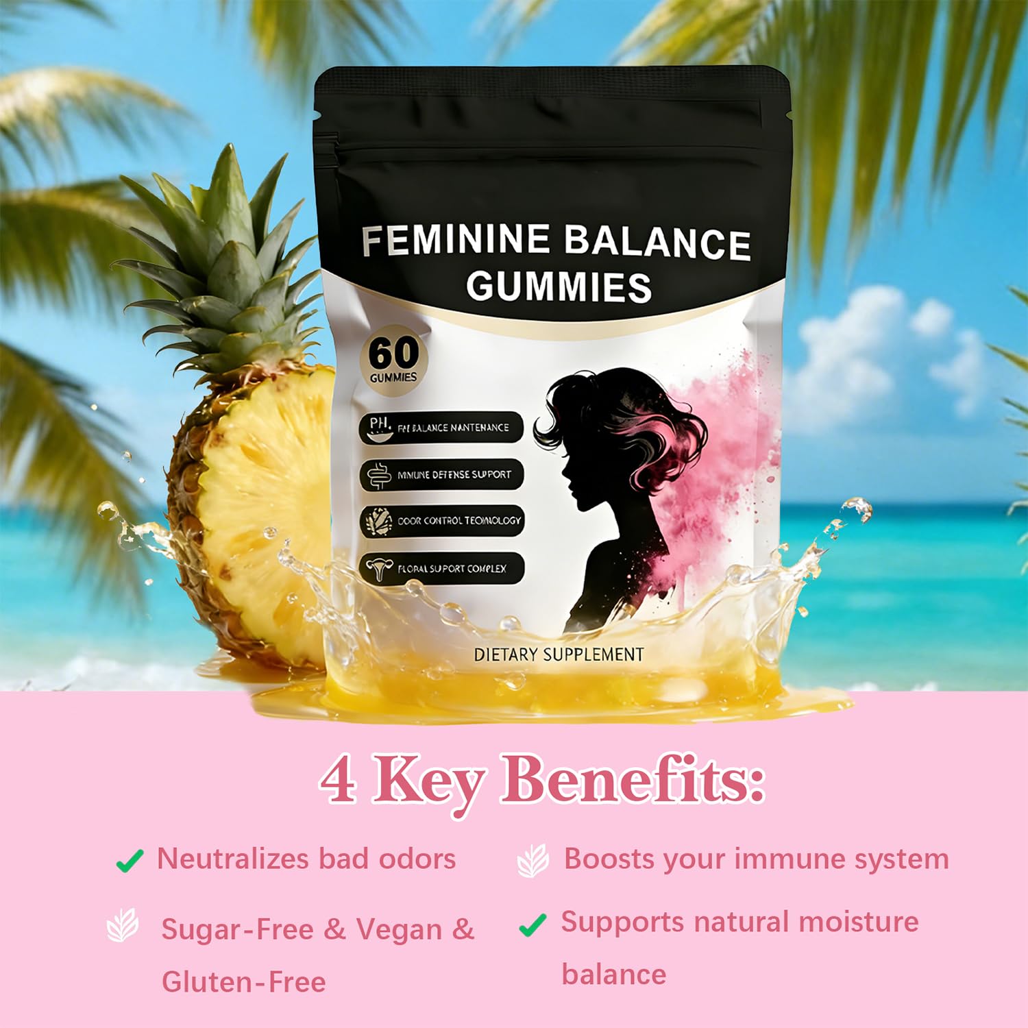 Pineapple Feminine Balance Gummies with Probiotics | Support for pH Balance & Freshness | Daily Intimate Wellness Support | Sugar-Free, Vegan | 60 Count (2) Nuora Balance buy supplements canada