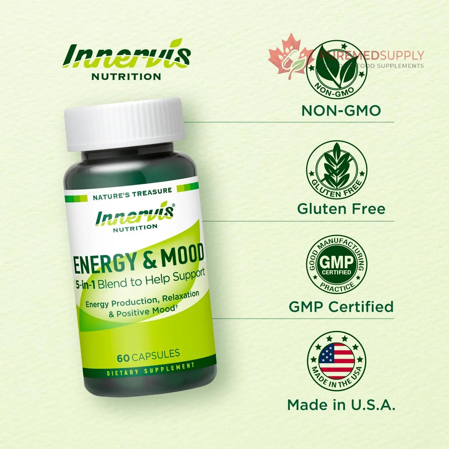Caffeine Free Natural Energy Boost with Ashwagandha, Maca & Magnesium - Support Stress Relief, Focus & Mood - 60 Capsules by Innervis Nutrition INNERVISNUTRITION buy supplements canada