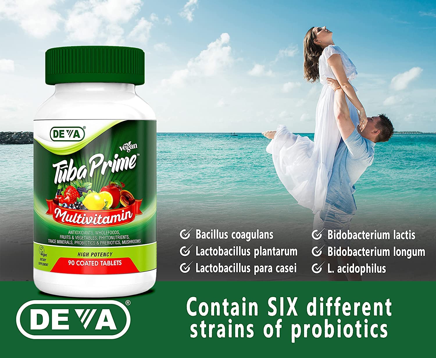 DEVA Tuba Prime Vegan Multivitamin Iron-Free High-Potency Vitamin & Mineral Dietary Supplement Antioxidants, Fruit & Veg Blend, Super Mushrooms, Probiotics, Prebiotics, Seeds, Herbs 90 Tabs 2-Pack DEVA buy supplements canada