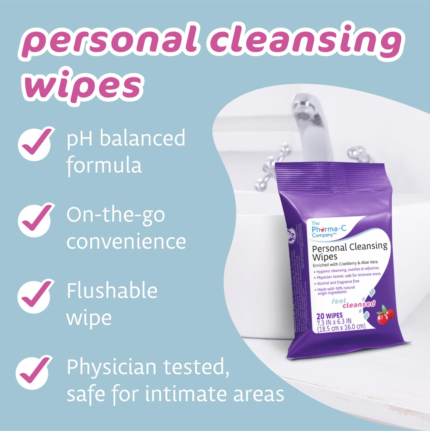 The Pharma-C Company Personal Cleansing Wipes [2 packs of 20 wipes] - Enriched with Cranberry & Aloe Vera Generic buy supplements canada