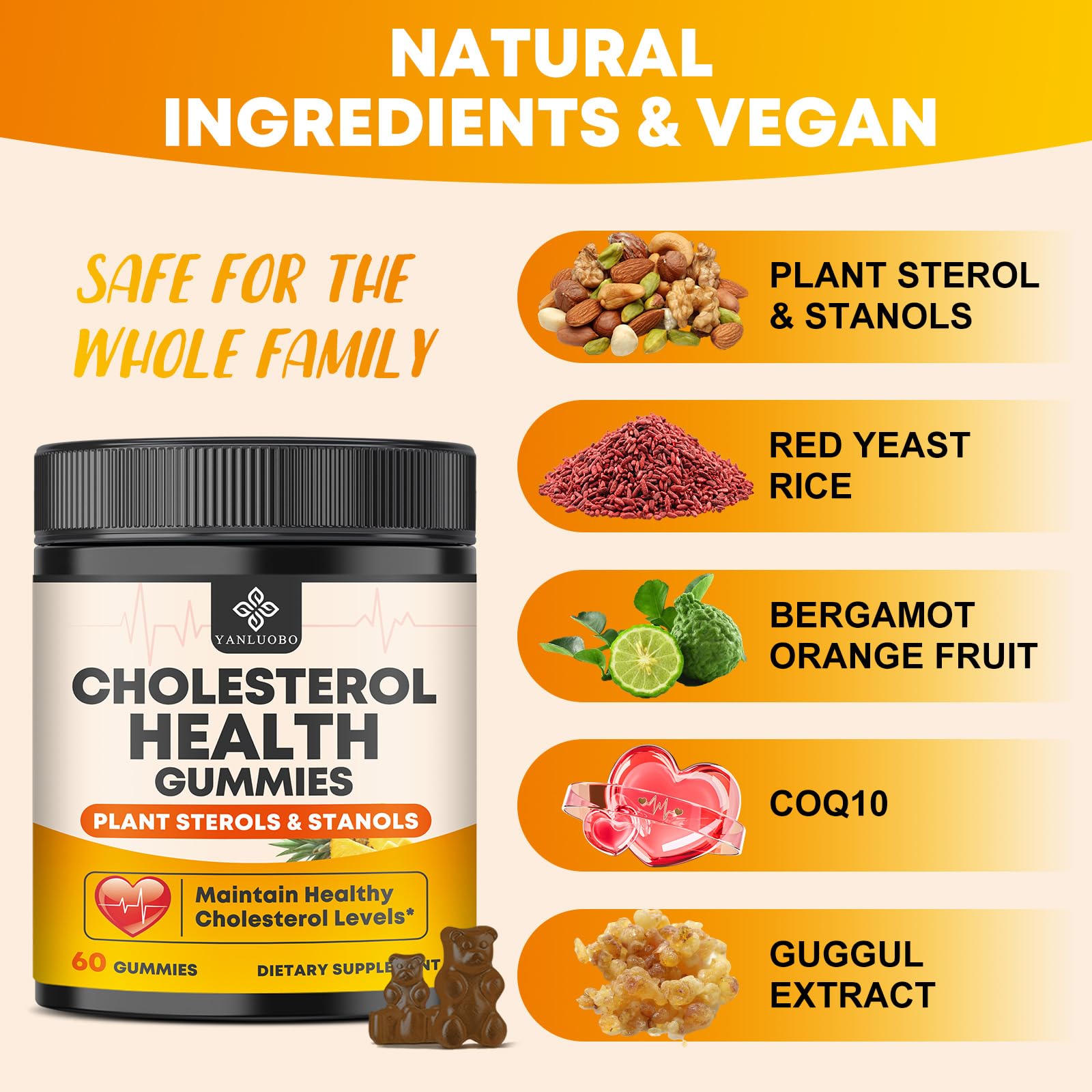 Cholesterol Supplements with 1200mg Plant Sterols & Stanols, Guggul, Bergamot, Red Yeast Rice, Cholesterol Complex Gummies Support Healthy Cholesterol Levels, Pineapple Flavor, 60 Counts YANLUOBO buy supplements canada
