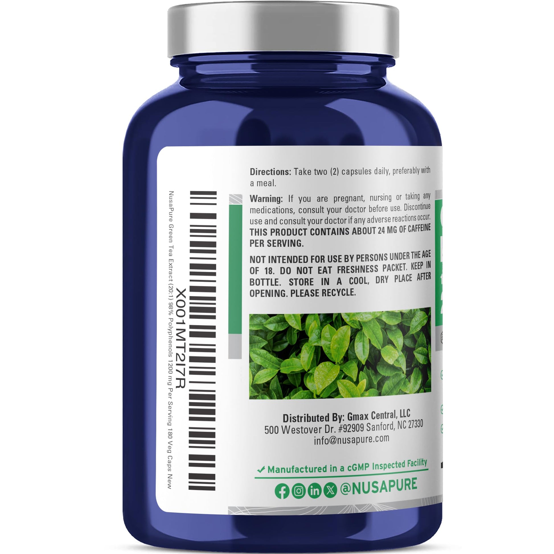 NusaPure Green Tea 20:1 Extract, 1200 mg Equivalent to 24000mg, 180 Vegan Capsules, 50% EGCG, 98% Polyphenols, 80% Catechins NusaPure buy supplements canada