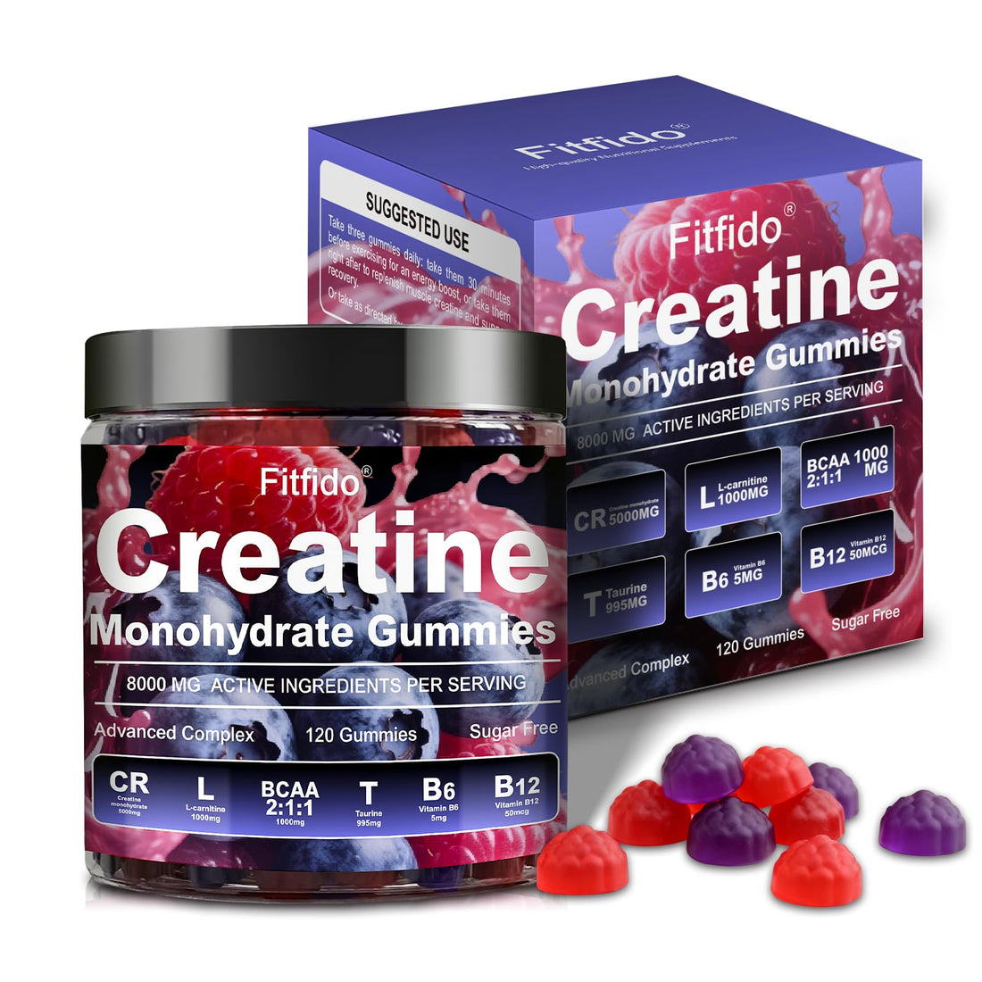 Creatine Monohydrate Gummies Complex 8000mg for Men and Women, Containing L-carnitine & Taurine, Build Muscle, Boost Energy, Faster Recovery, Sugar Free & Vegan Fitfido buy supplements canada