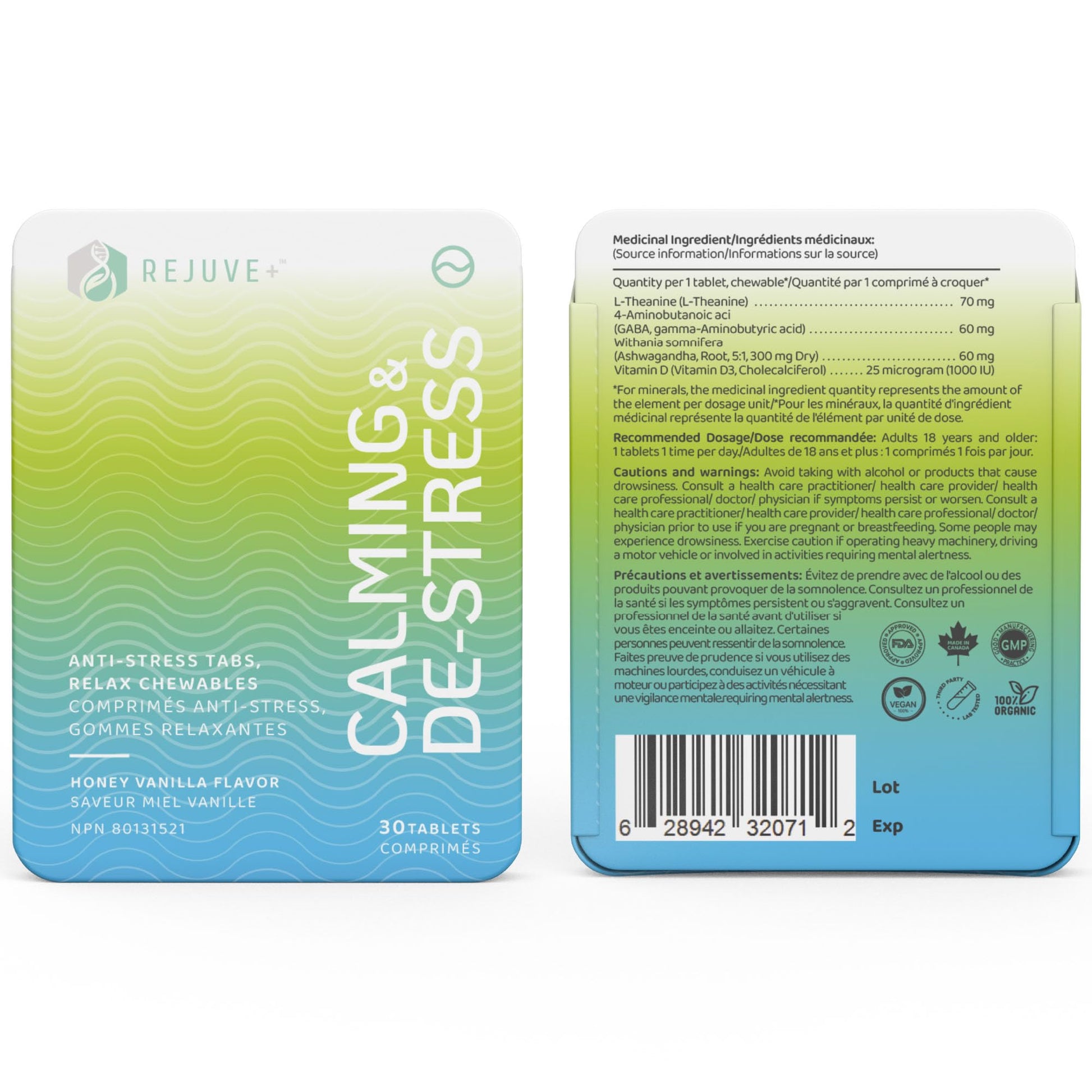 REJUVE+ Calm & Destress Nootropic Supplement – Brain Boost | L-Theanine, GABA, Ashwagandha, Vitamin D | Natural Stress Relief & Relaxation | Sleep Enhancer | Mood Enhancer | Honey Vanilla Flavor (1) REJUVE+ buy supplements canada