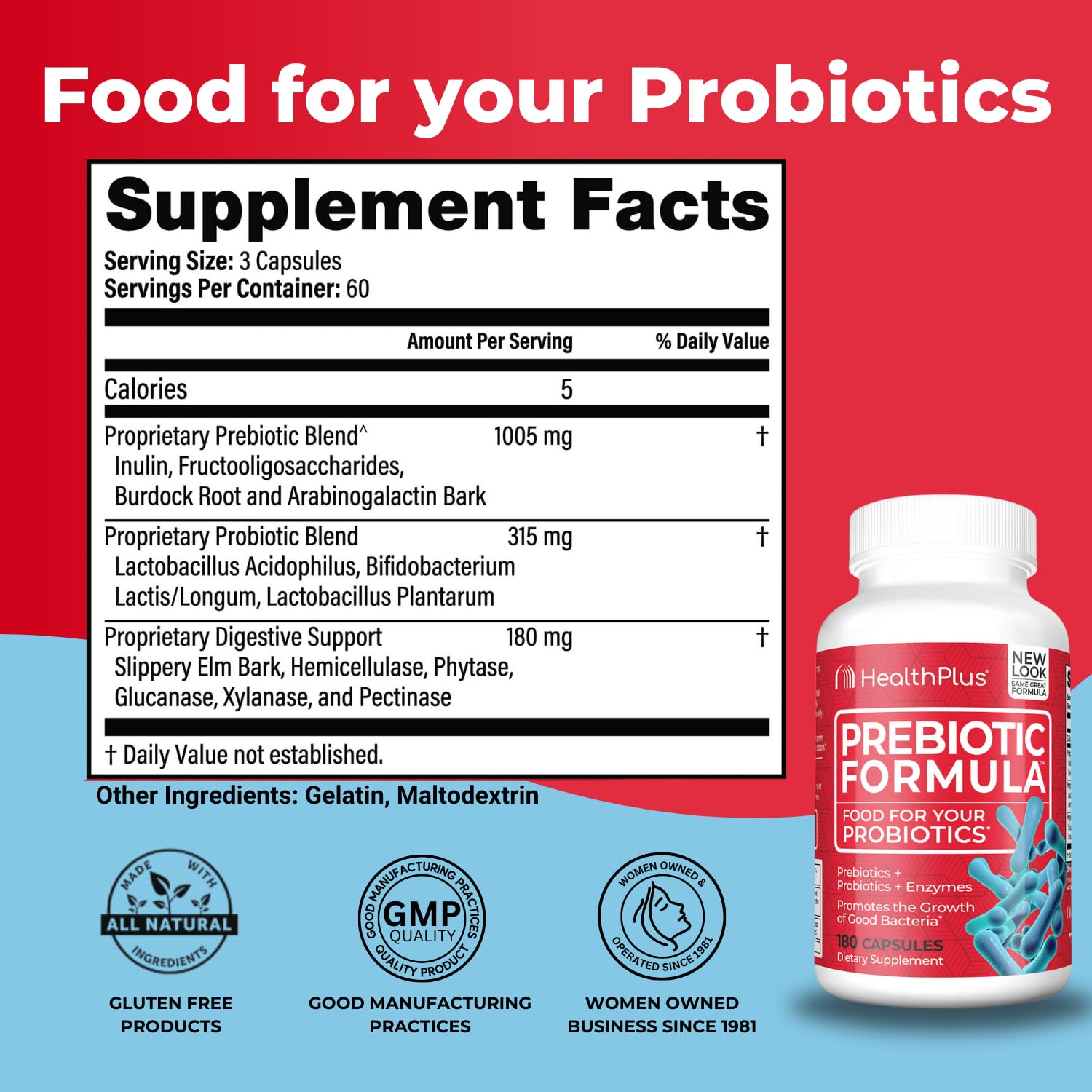 Health Plus Prebiotic Formula - Probiotics + Prebiotics + Digestive Enzymes - Gluten Free, Dairy Free, Natural Herbal Ingredients Health Plus buy supplements canada