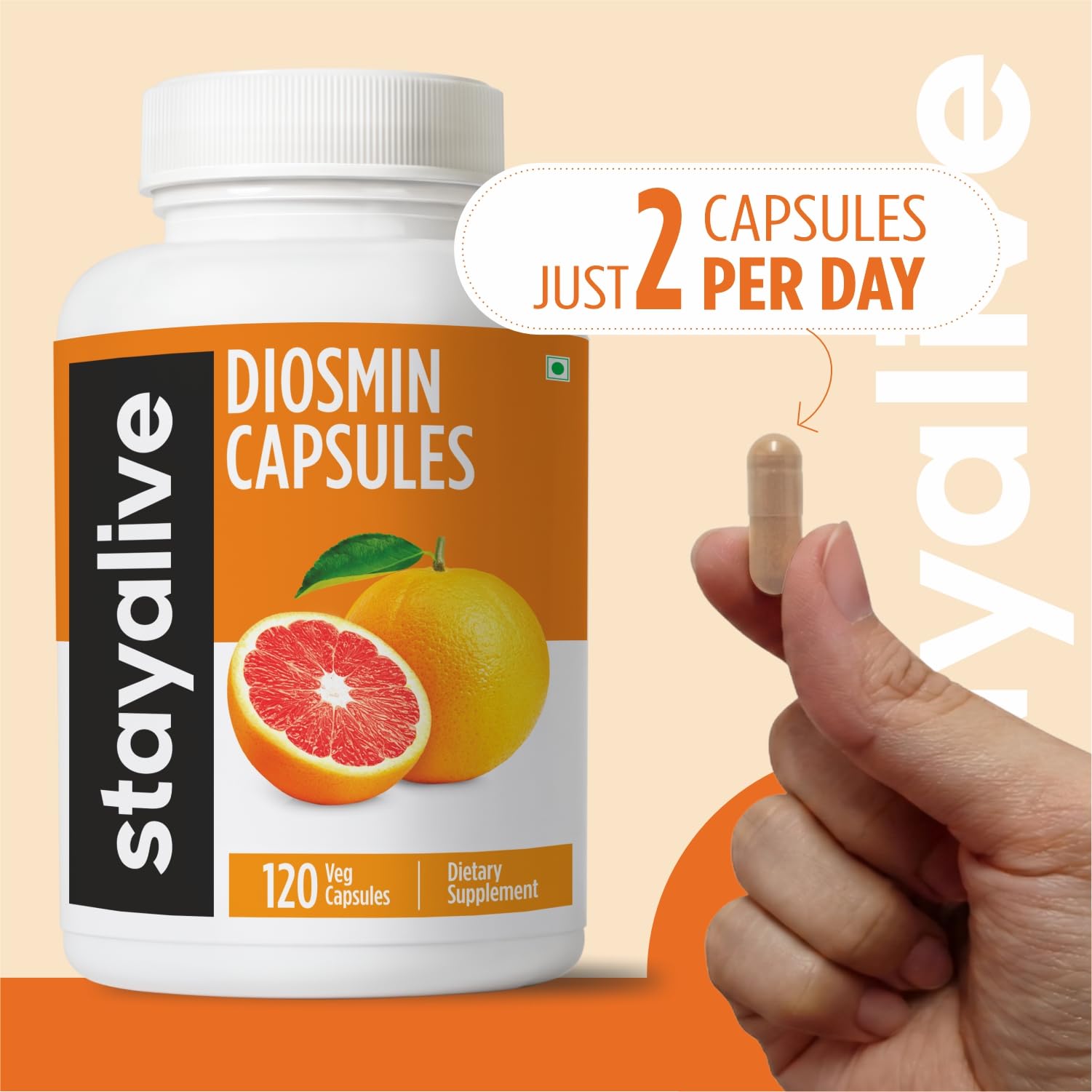 STAY ALIVE Pure Diosmin Complex 1000mg Formula, 120 Capsules, Citrus Bioflavonoids Rich Fruit Extract, 2 Month Supply, 100% Vegetarian, Non-GMO & Gluten Free Diosmin Supplement STAY ALIVE buy supplements canada
