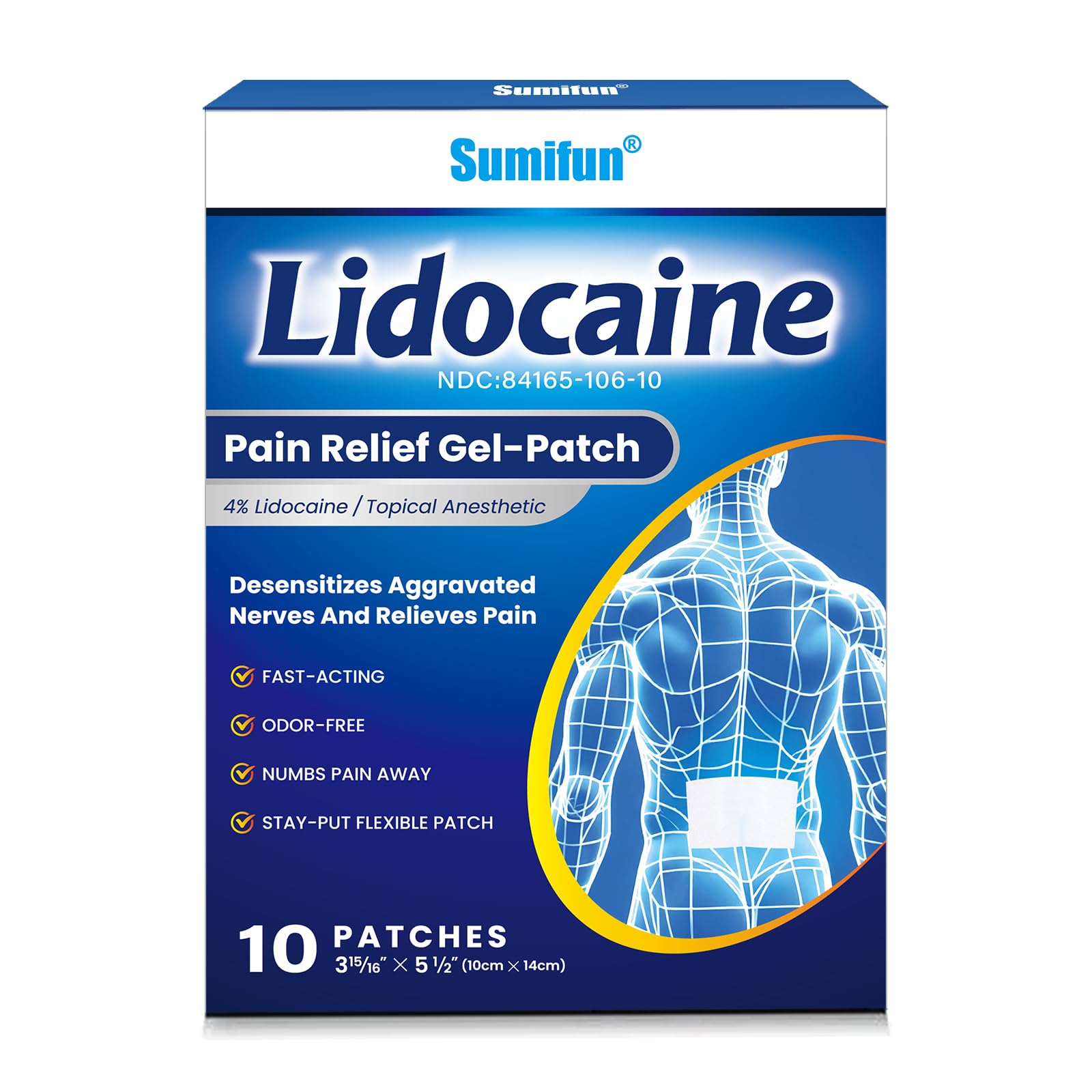 Sumifun 4% Lidocaine Pain Patches - Maximum OTC Strength Pain Relief for Lower Back Pain, Neck Sore, Joint Pain - Fast Acting & Long Lasting 8 Hours, 10 Counts Sumifun buy supplements canada
