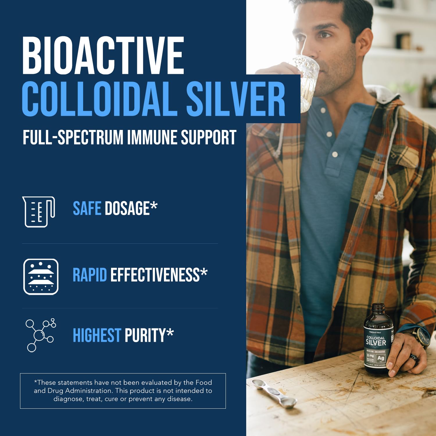 Bioactive Colloidal Silver - 8 oz, Glass Bottle, Vegan, Safe Doses with Highest Effectiveness - Nano Ions, 30 PPM - Immune Support (48 Servings) Triquetra Health buy supplements canada