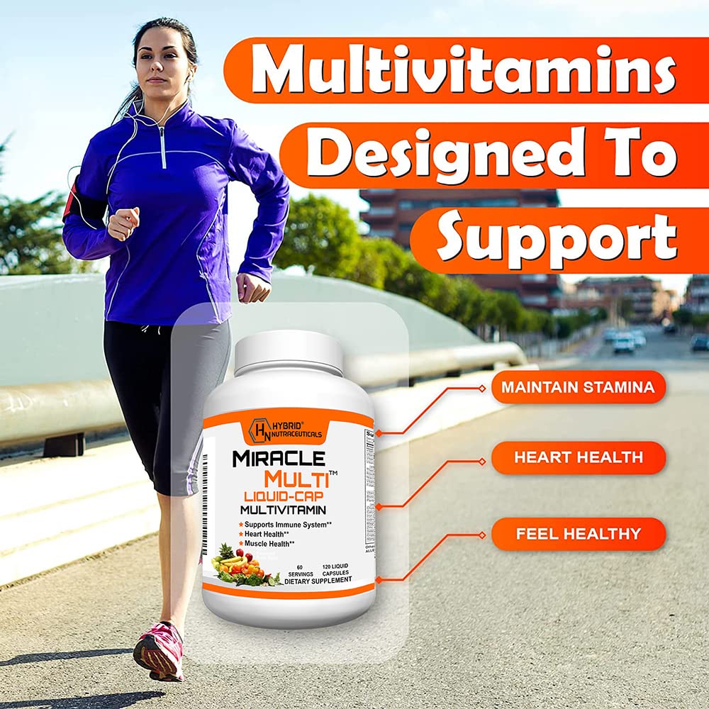 MiracleMulti Liquid Multivitamin Capsules for Men & Women - Complete Whole Food Blend Daily Vitamin & Mineral Supplement with CoQ10, B12, 42 Superfood Enzyme - 120 Softgels Hybrid Nutraceuticals buy supplements canada
