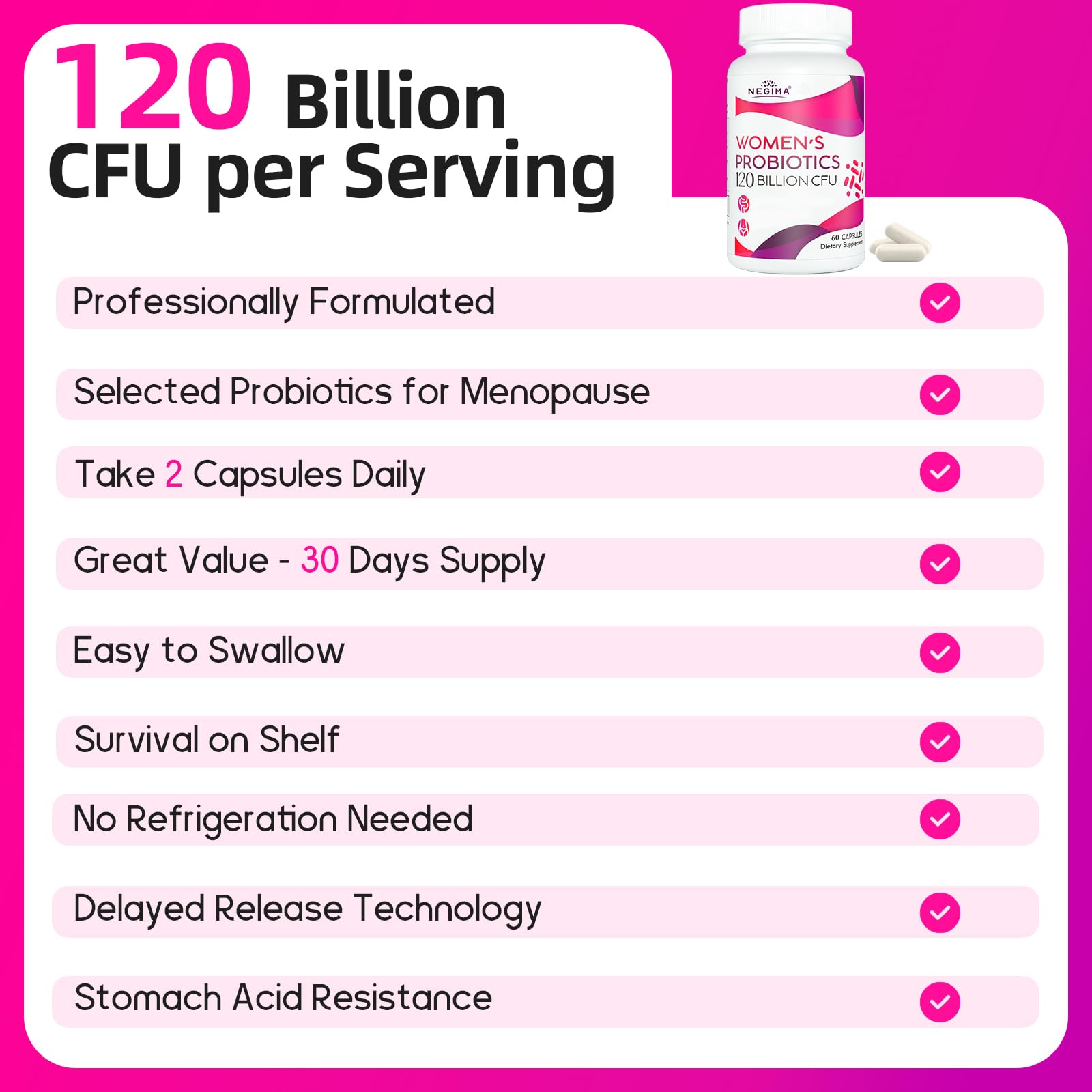 Negima Menopause Supplements for Women, 120 Billion CFUs Probiotics for Women, 13-in-1 Herbs & Botanicals Complex, for Menopause - 60 Caps Negima buy supplements canada
