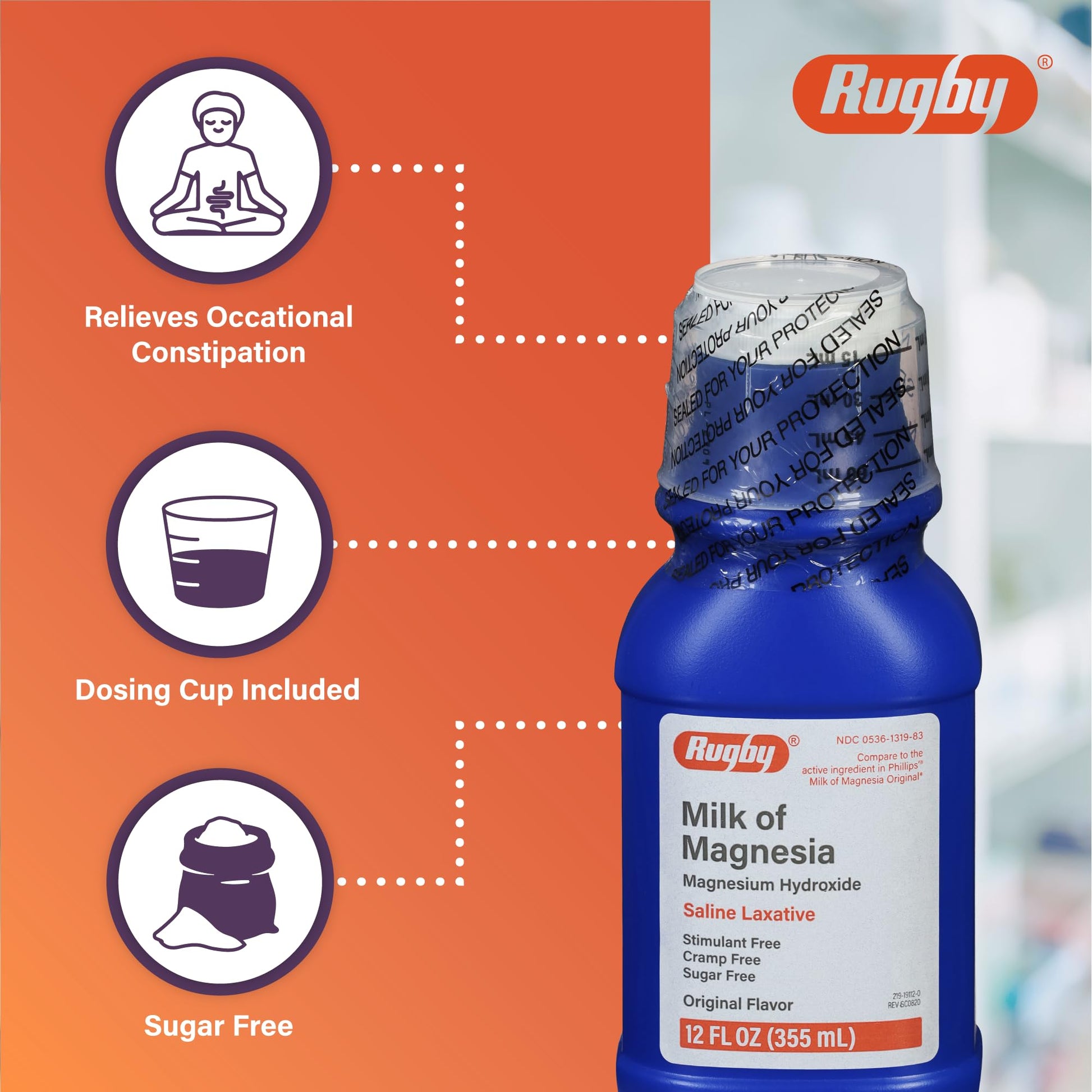 Rugby Milk of Magnesia Magnesium Hydroxide Saline Laxative – Stimulant, Cramp & Sugar-Free - Original Flavor – 12 Fl Oz RUGBY LABORATORIES buy supplements canada