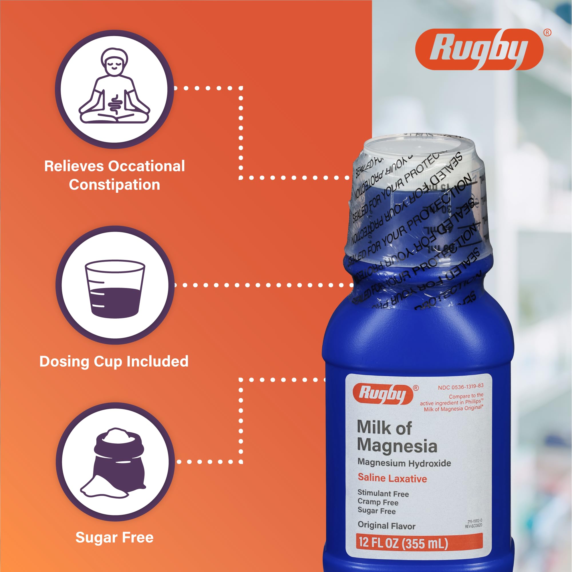Rugby Milk of Magnesia Magnesium Hydroxide Saline Laxative – Stimulant, Cramp & Sugar-Free - Original Flavor – 12 Fl Oz RUGBY LABORATORIES buy supplements canada