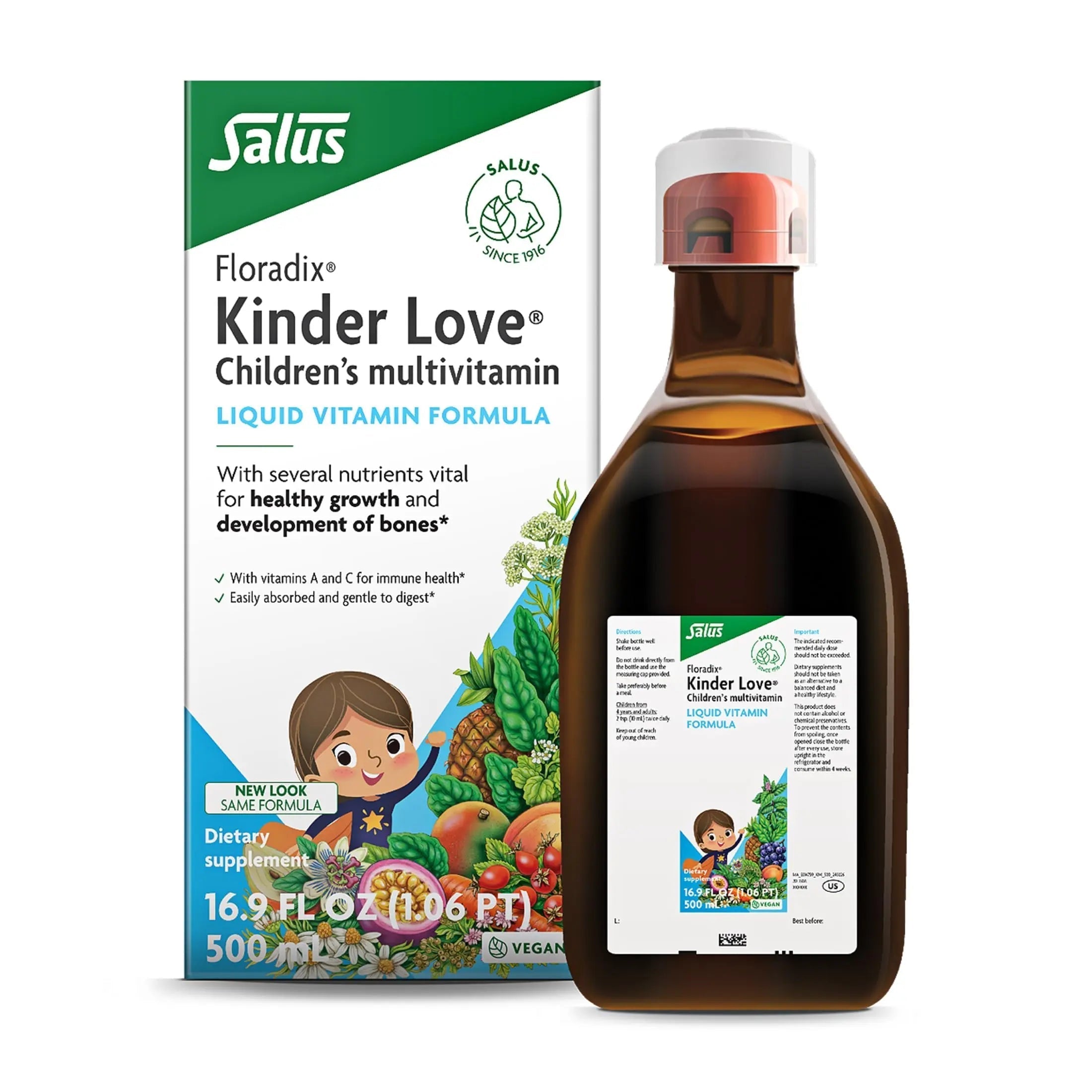 Floradix Kinder Love Children's Multivitamin - Herbal Supplement - Liquid Multivitamin for Kids - Vitamins A, C, D & E, Calcium & More Floradix buy supplements canada
