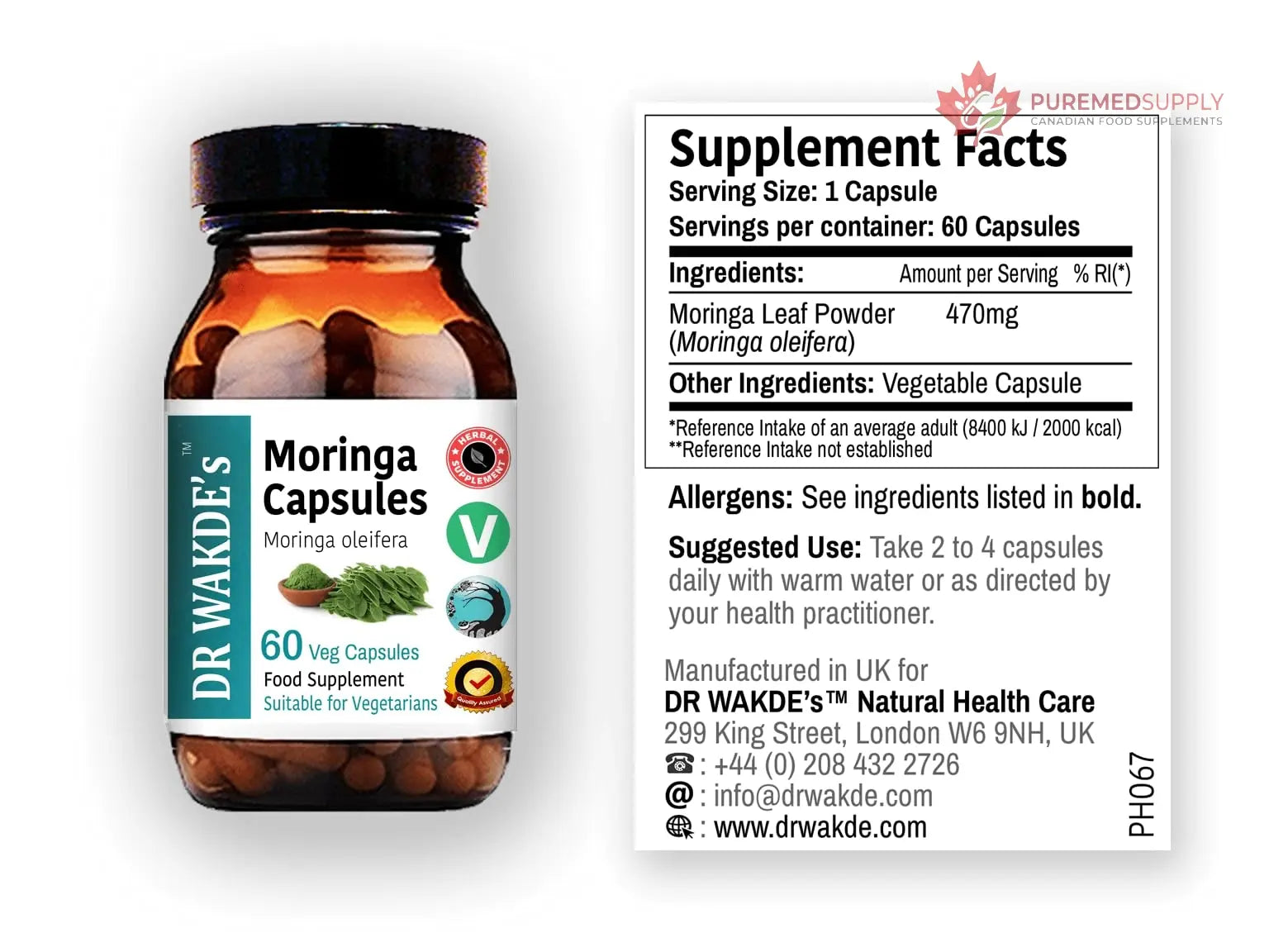 DR WAKDE'S Moringa Capsules (Moringa oleifera, 60 Veg Caps, Plant-Based Supplement, Ayurvedic Herb, All Natural, Vegan) DR WAKDE's buy supplements canada