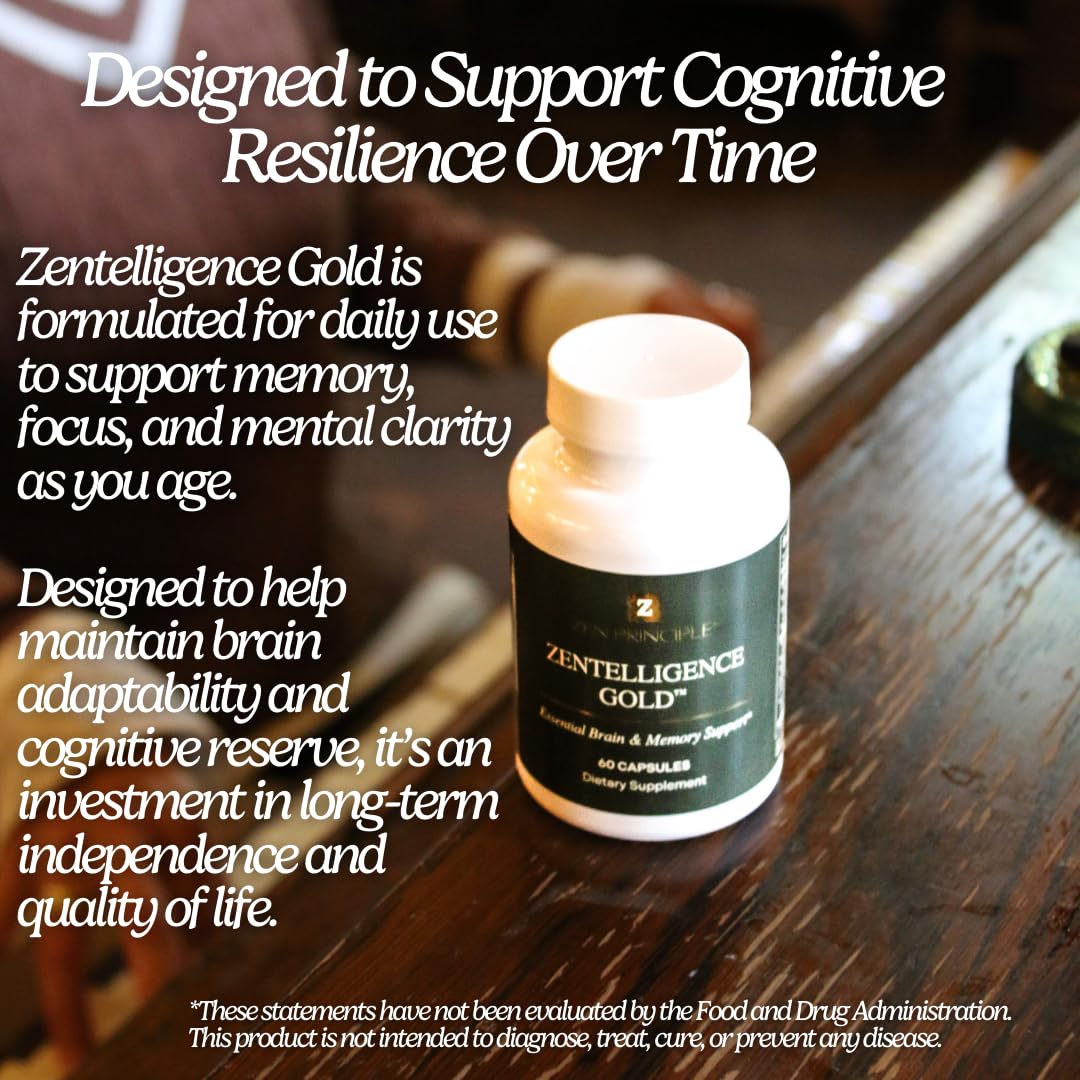 Zen Principle Zentelligence™ Gold Brain Supplement – Memory, Focus & Mental Clarity. Premium Cognitive Support for Adults 40+ with Magnesium, Vitamin D3, CoQ10, Vitamin B12 & L-Theanine. 60 Capsules Zen Principle buy supplements canada