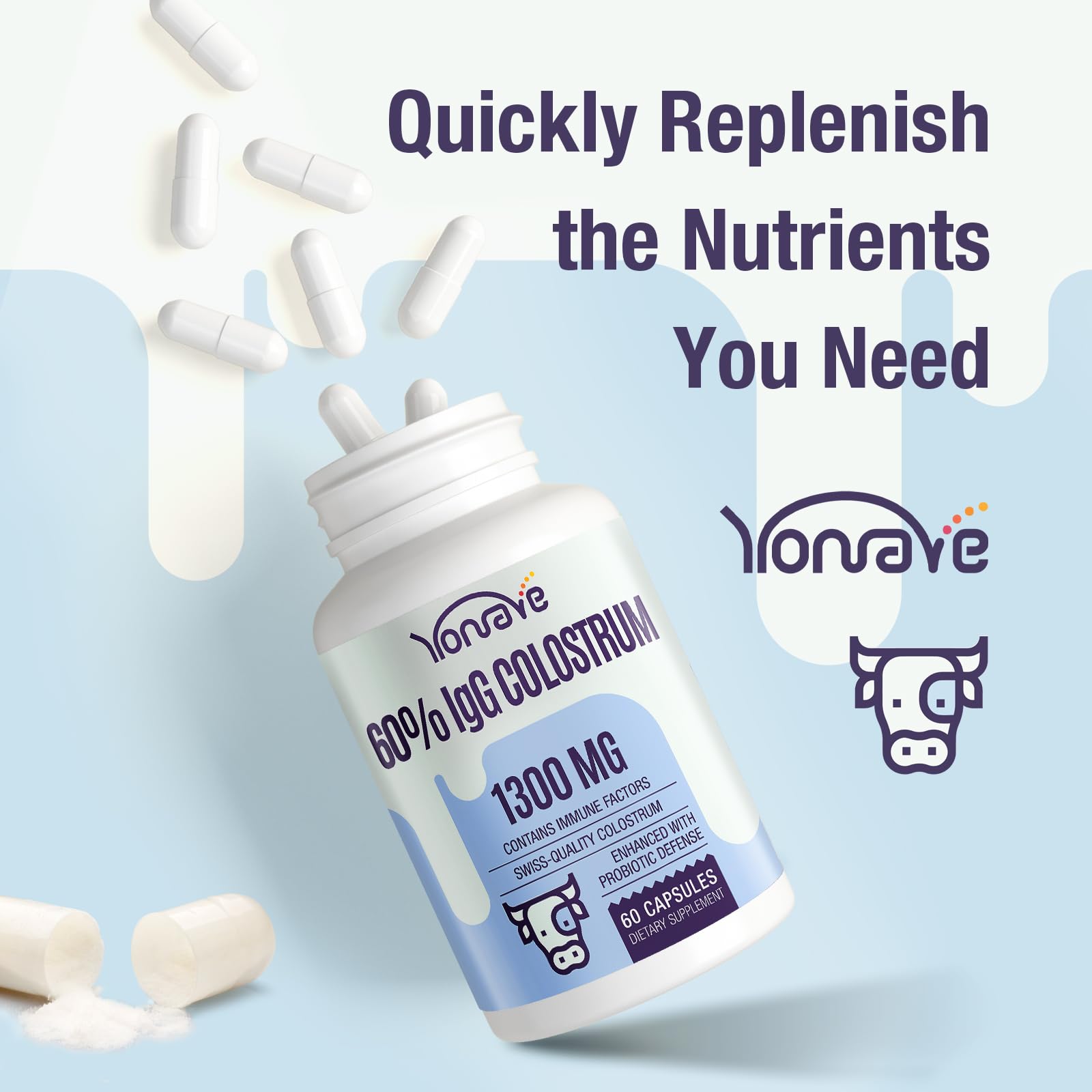 Yonrave Bovine Colostrum Capsules Supplement 1300mg - Extra High 60% IgG Bovine Colostrum - Gut, Bone, Exercise, Immune - 60 Capsules Yonrave buy supplements canada