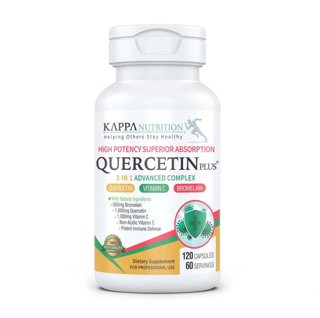 QUERCETIN PLUS, Quercetin 1,000mg, Bromelain 500mg and Vitamin C 1,000mg, (120 Capsules), 3 in 1 from Bioflavonoids, Supports Immune, Cardiovascular & Respiratory Health, Seasonal Allergy Relief. KAPPA NUTRITION buy supplements canada