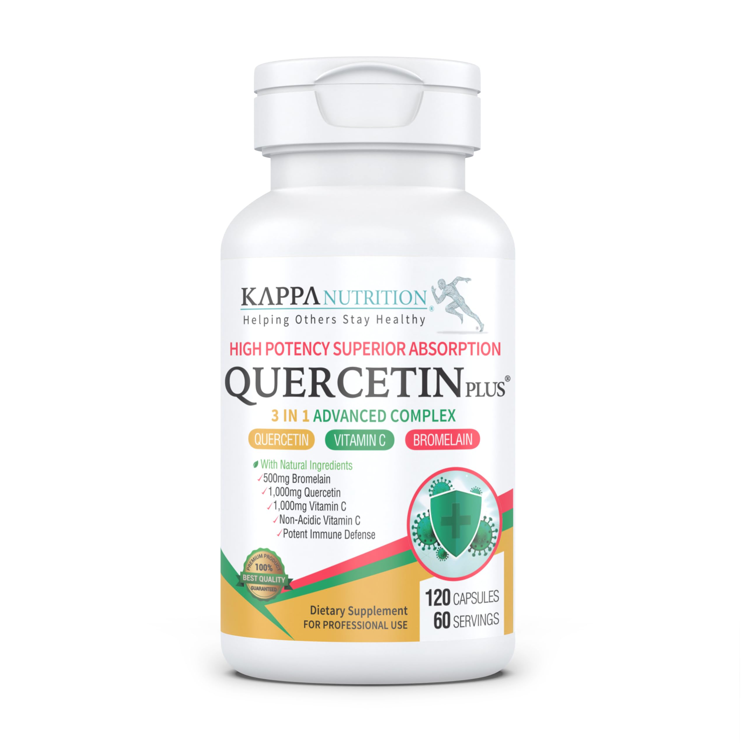 QUERCETIN PLUS, Quercetin 1,000mg, Bromelain 500mg and Vitamin C 1,000mg, (120 Capsules), 3 in 1 from Bioflavonoids, Supports Immune, Cardiovascular & Respiratory Health, Seasonal Allergy Relief. KAPPA NUTRITION buy supplements canada