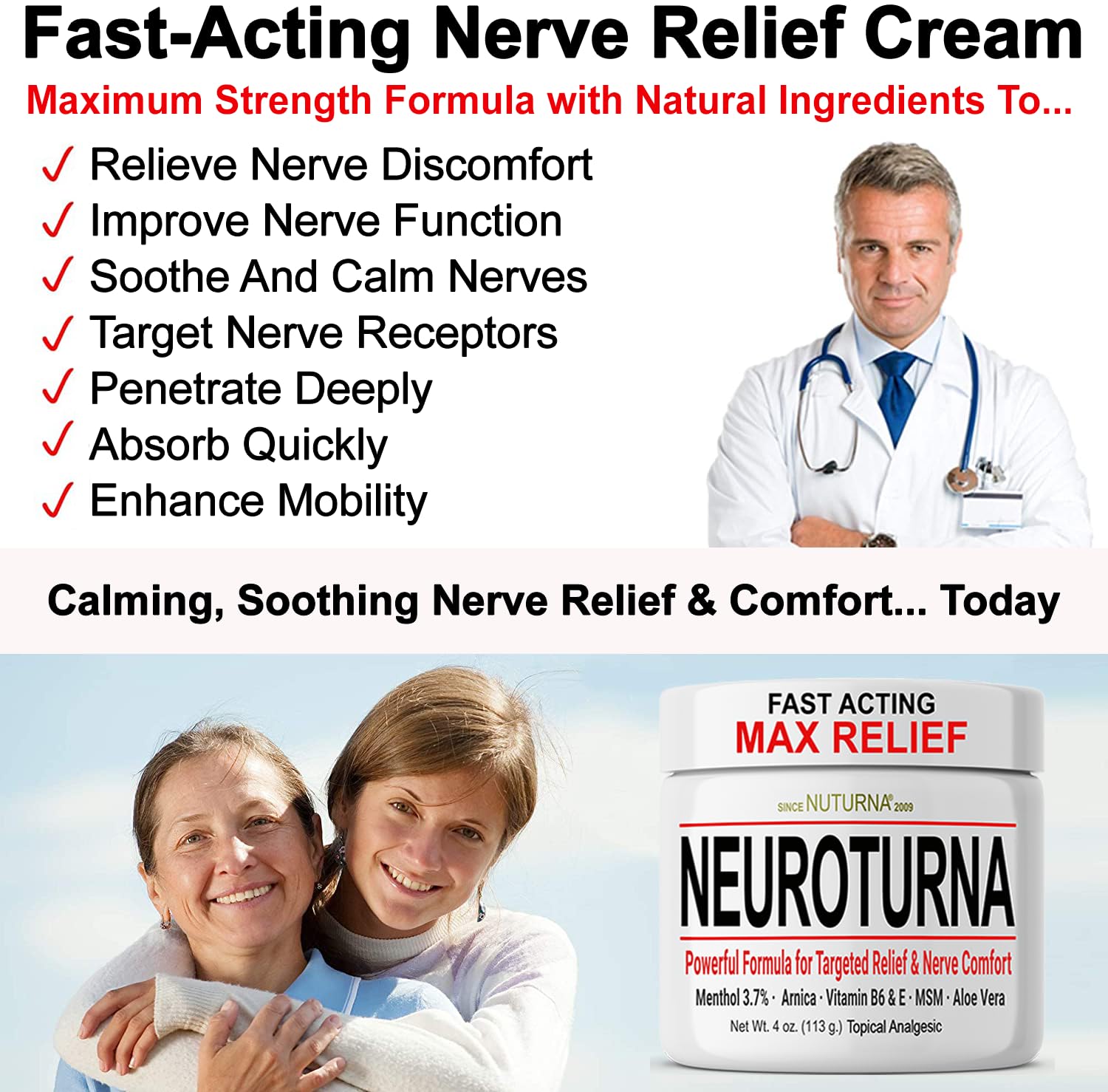 Neuropathy Nerve Cream - Fast Acting for Feet Hands Legs Toes - Ultra Strength Menthol, Arnica, Aloe Vera, MSM, Natural Soothing Nerve Comfort - Extra Large 8 oz Nuturna buy supplements canada