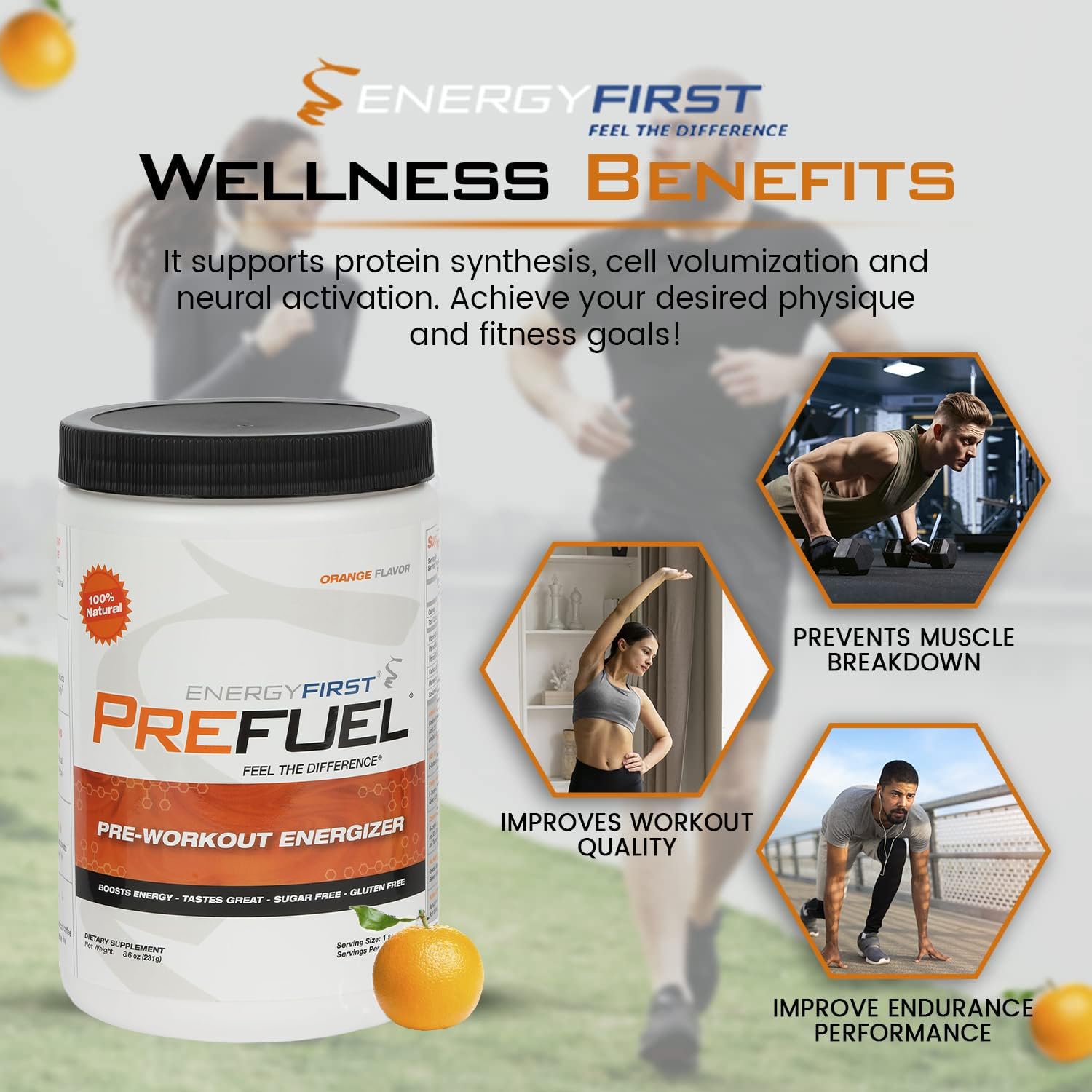 EnergyFirst Prefuel Pre-Workout Powder, Orange Flavor, Boost Energy, Creatine Monohydrate EnergyFirst buy supplements canada