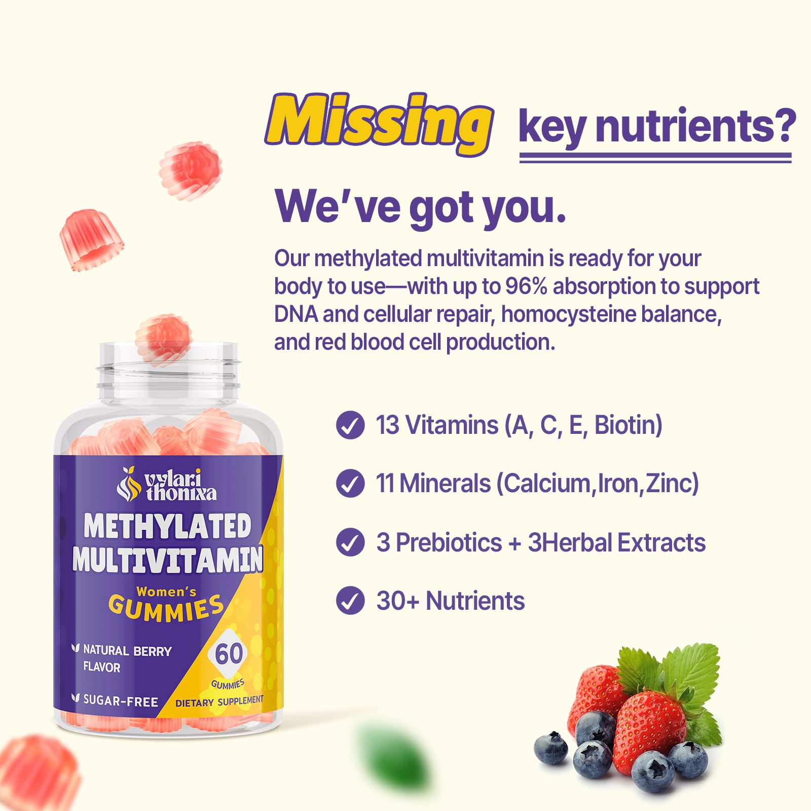 Vylarithonixa Methylated Multivitamin Gummies for Women – MTHFR Supplement Contains Methylfolate, Methylated B12, TMG & Vitamins A C E K – Energy, Immune & Skin Support Vylarithonixa buy supplements canada