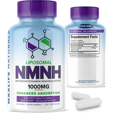 Liposomal NMNH 1000mg - 120 Capsules, Dihydronicotinamide Mononucleotide NAD+ Precursor - Ultra-Absorbable NAD Plus Complex, Liposomal NMN Supplements Capsules for Aging Support & Cellular Energy MAXLIFE NATURALS buy supplements canada