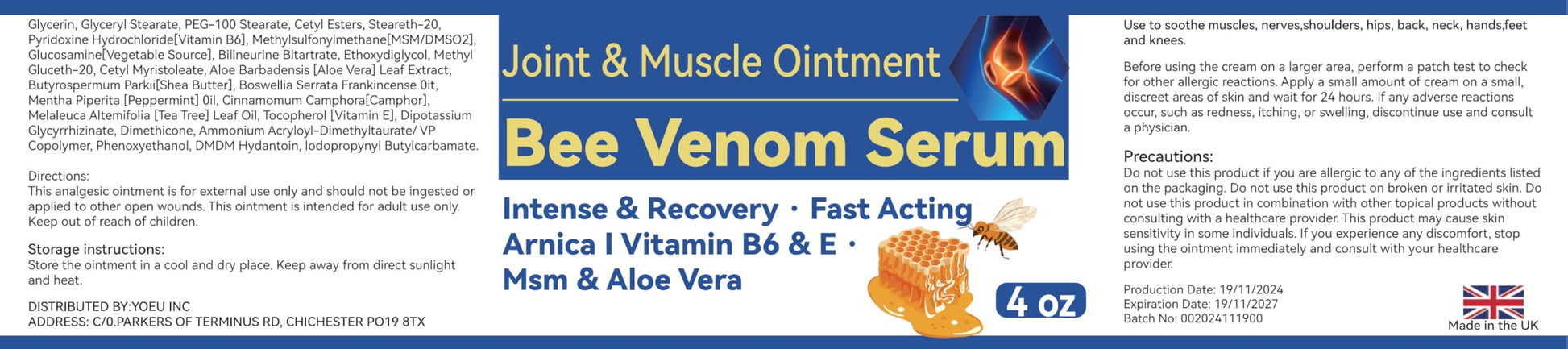 Cedonivor Bee Venom Joint and Bone Cream, Bee Venom Joint Relief Cream Joint Care for Knee, Neck, Back, Hands, Feet Moisturizer Cedonivor buy supplements canada