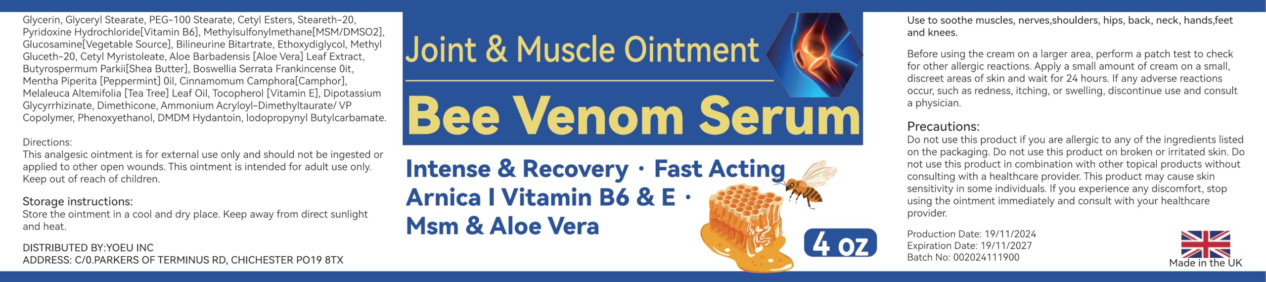 Cedonivor Bee Venom Joint and Bone Cream, Bee Venom Joint Relief Cream Joint Care for Knee, Neck, Back, Hands, Feet Moisturizer Cedonivor buy supplements canada