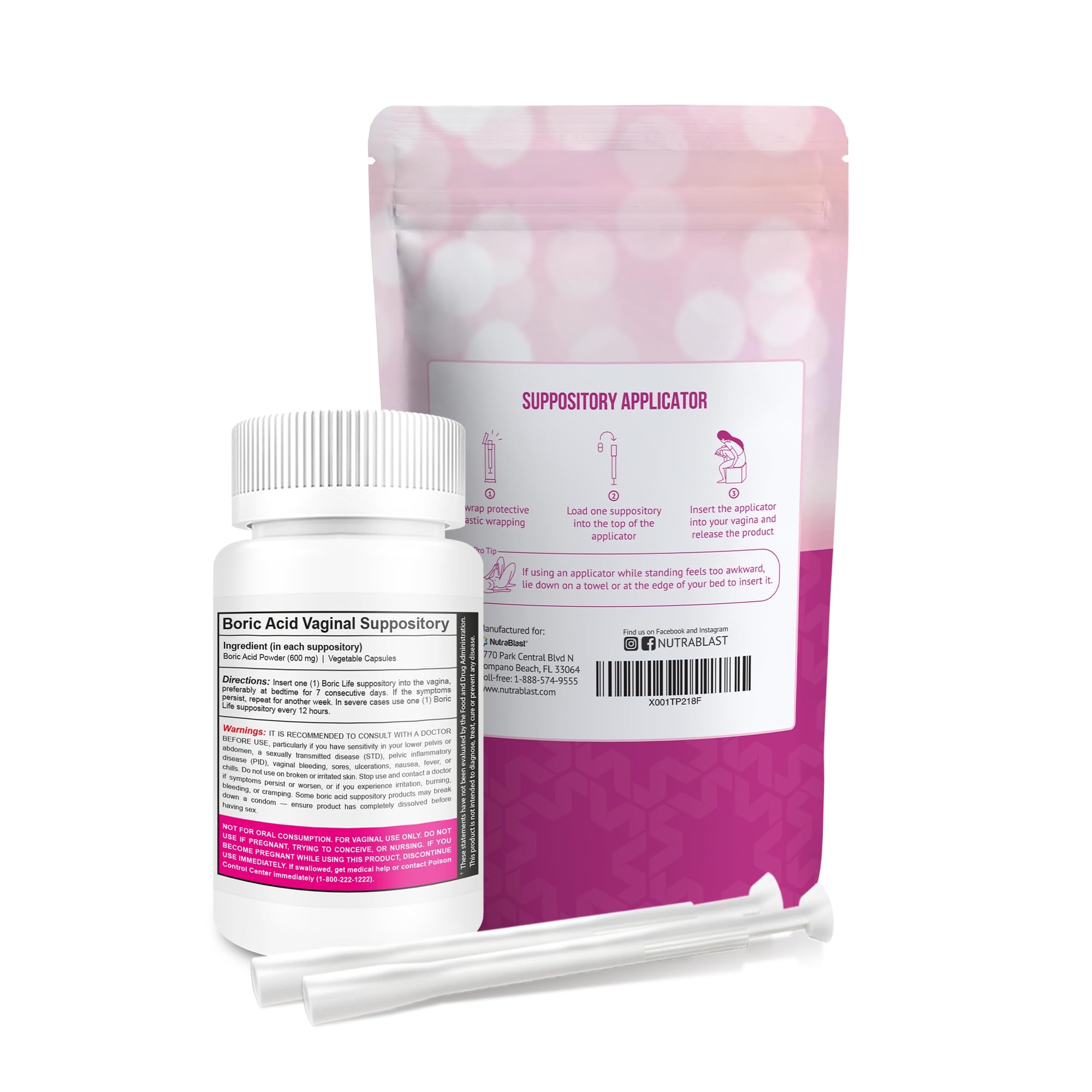 NutraBlast Boric Acid Suppositories 600mg Bundle with Applicator, 30 Suppositories & 15 Applicators - Feminine Care - Made in USA NutraBlast buy supplements canada