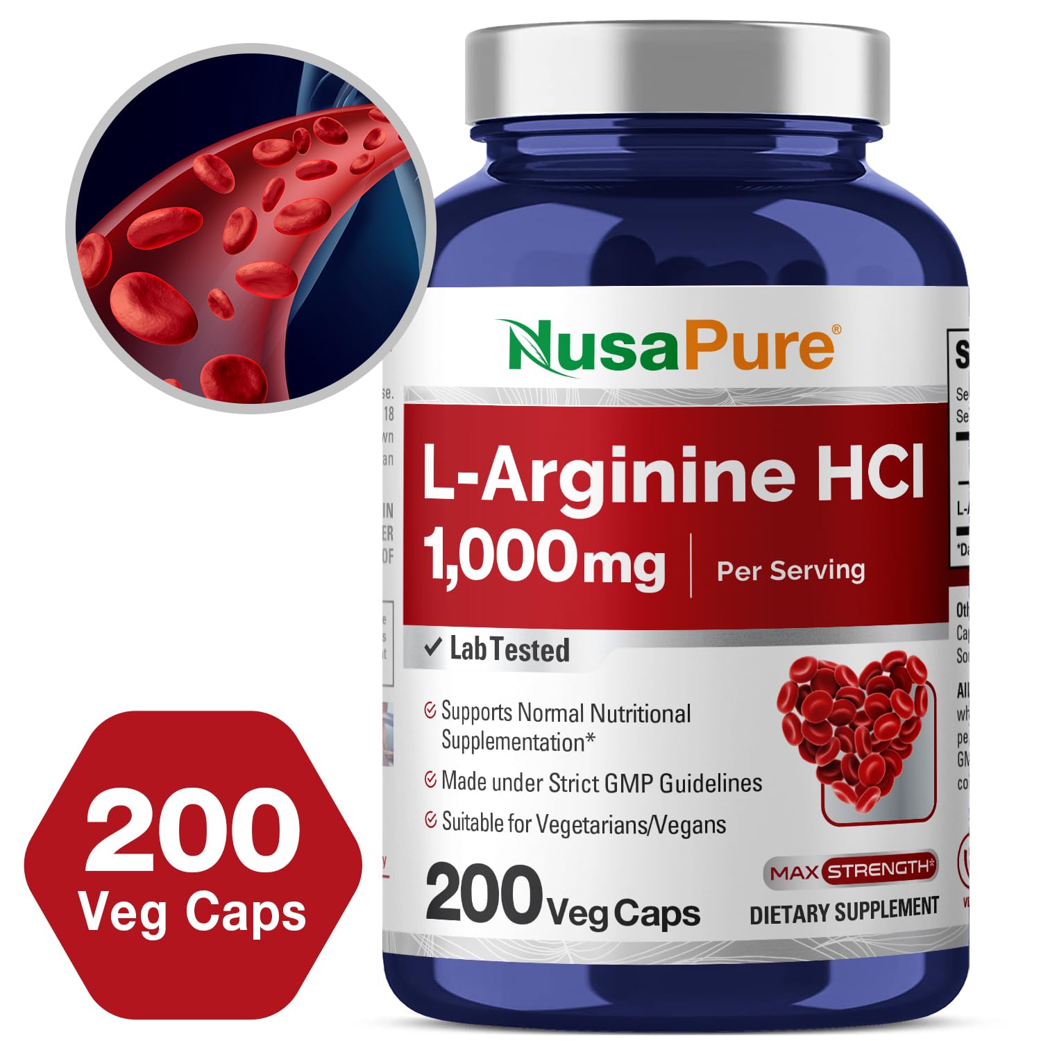 NusaPure L-Arginine 1000 mg 200 Veggie Capsules (Non-GMO, Vegetarian, Vegan) NusaPure buy supplements canada