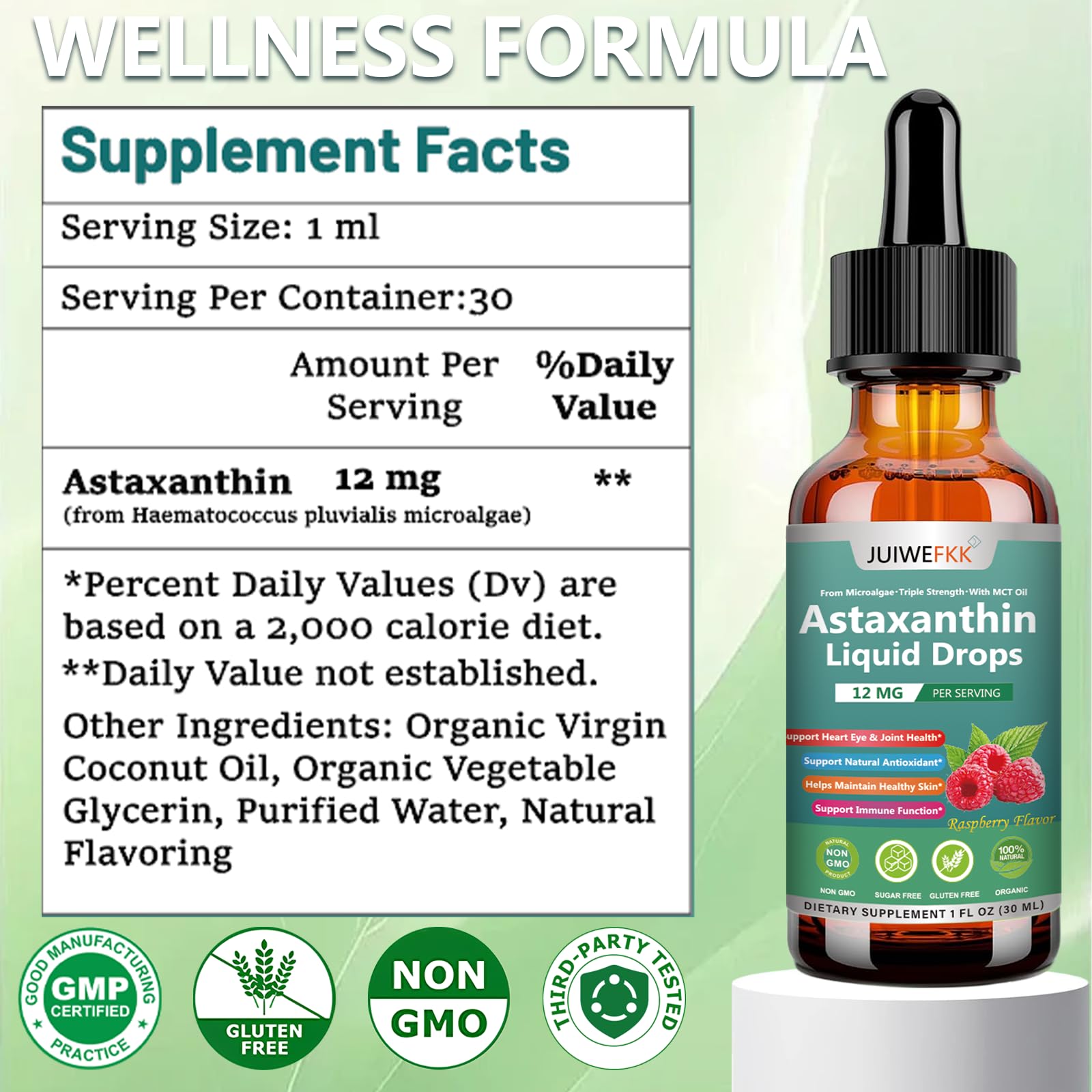 JUIWEFKK Astaxanthin Supplement 12mg Liquid Drops, Premium Natural Astaxanthin Antioxidant from Fresh Microalgae Source w. Mct Oi for Eye Immune Joint Skin Health, Liquid Formula for Max Absorption JUIWEFKK buy supplements canada