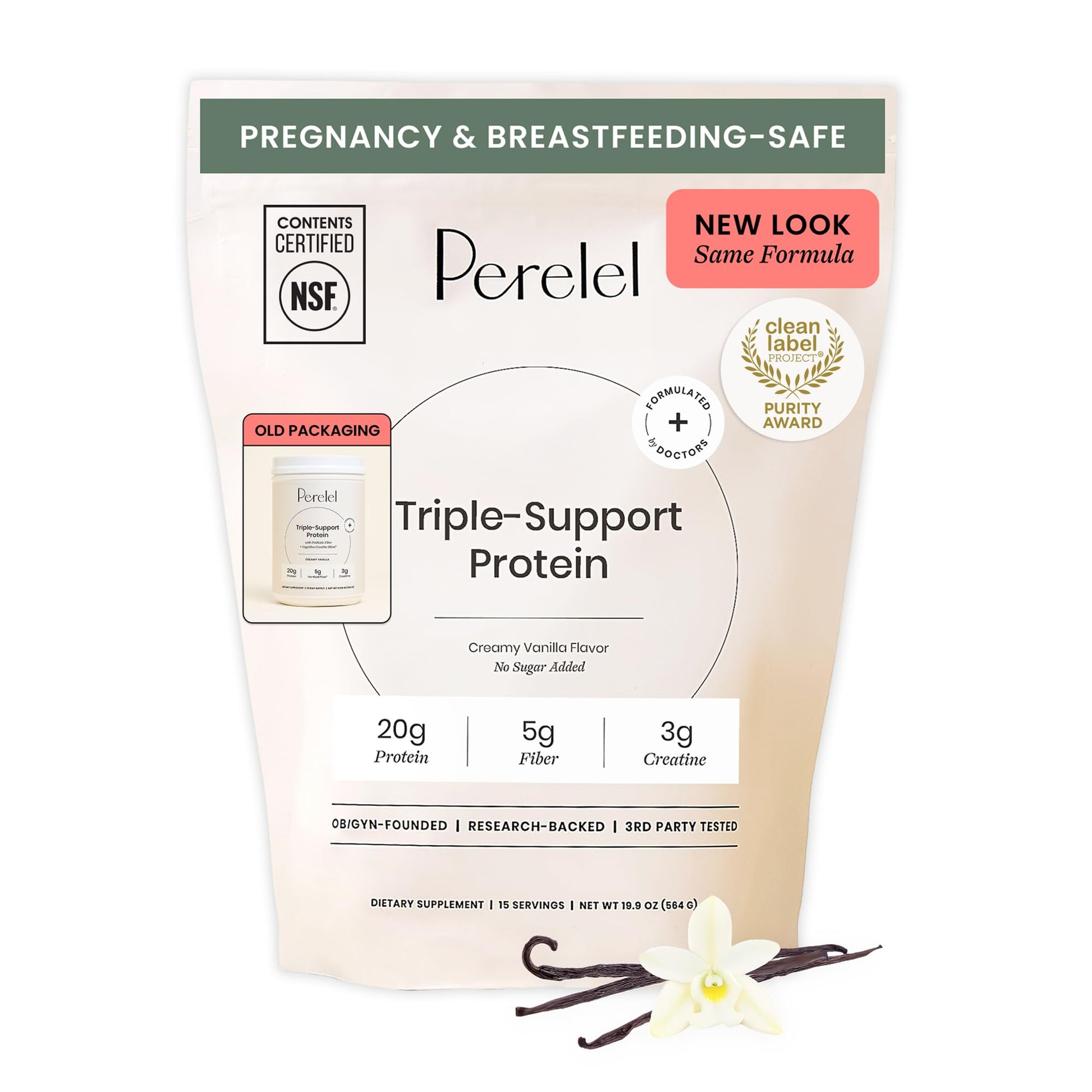Perelel Triple-Support Plant Based Protein Powder, Creamy Vanilla, 20g Vegan Protein Powder, 3g Creatine Monohydrate, & 5g Prebiotic Fiber per Serving, Dairy Free, Perelel buy supplements canada